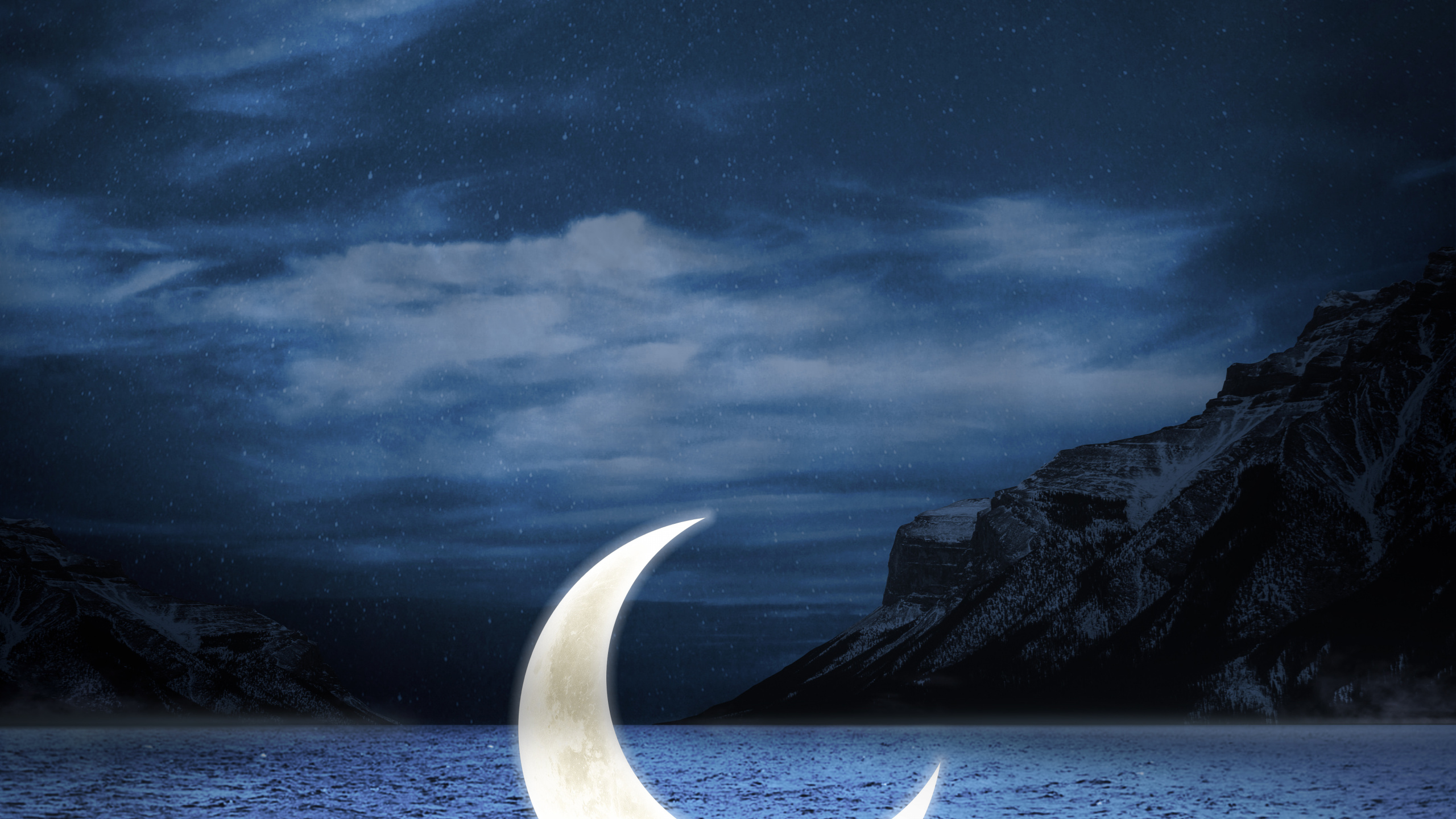 Обои природа, луна, лунный свет, вода, облако в разрешении 2560x1440