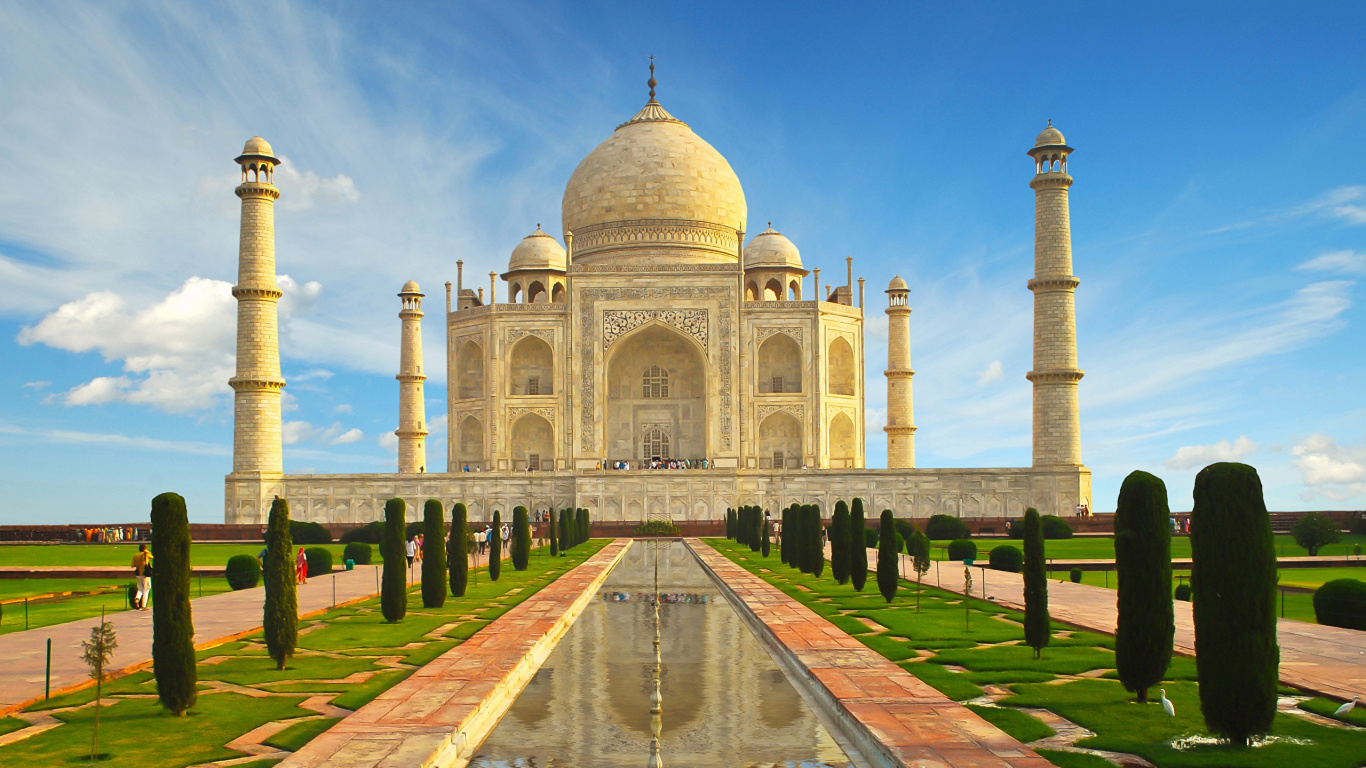 Обои Тадж-Махал, Агра Форт, ориентир, историческое место, Чудеса мира в разрешении 1366x768