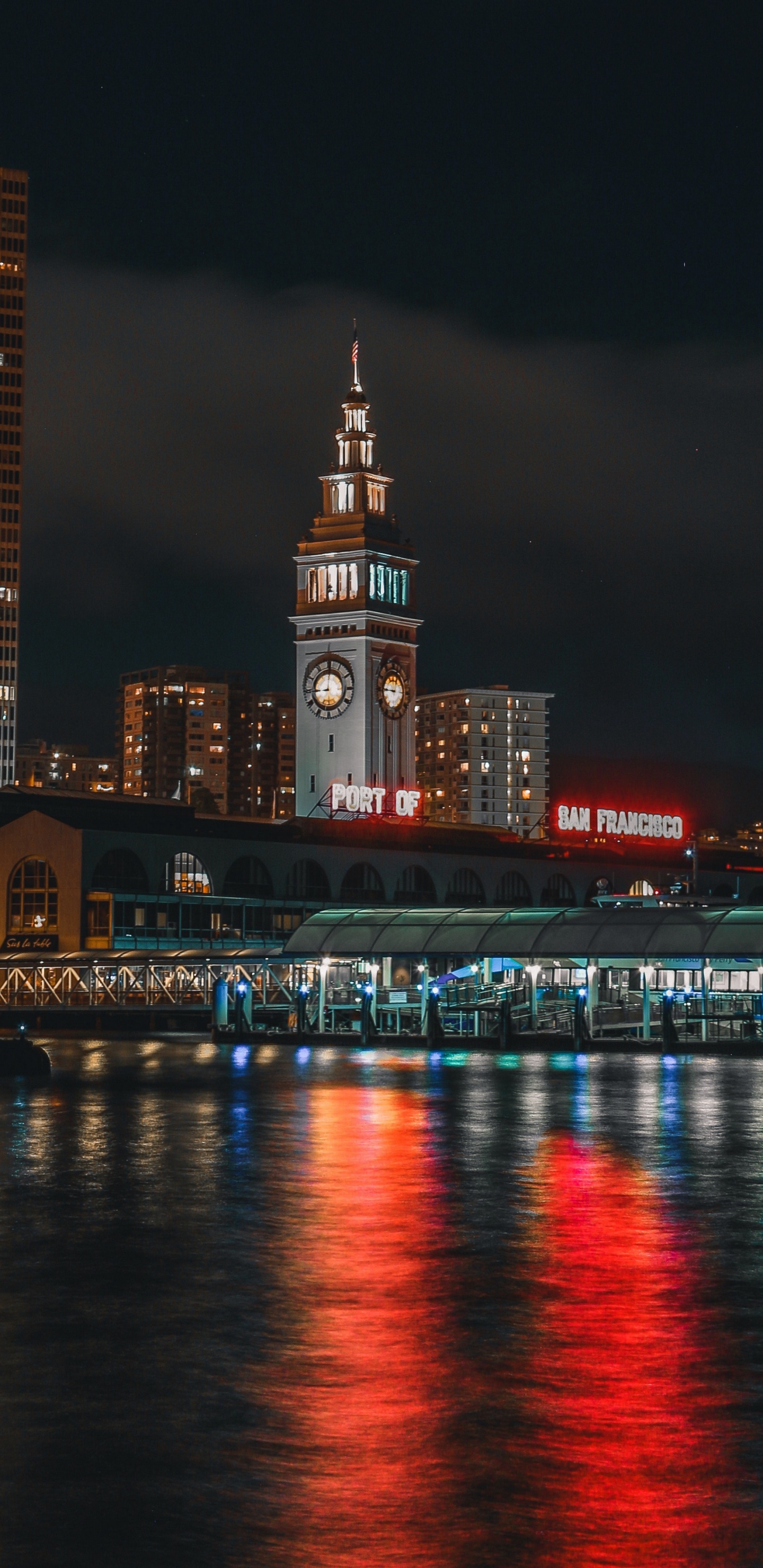 Обои Сан Франциско, ночь, ориентир, город, городской пейзаж в разрешении 1440x2960