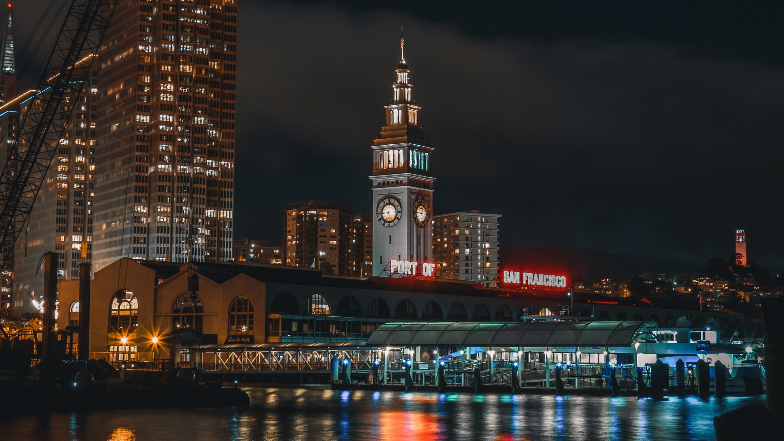 Обои Сан Франциско, ночь, ориентир, город, городской пейзаж в разрешении 2560x1440