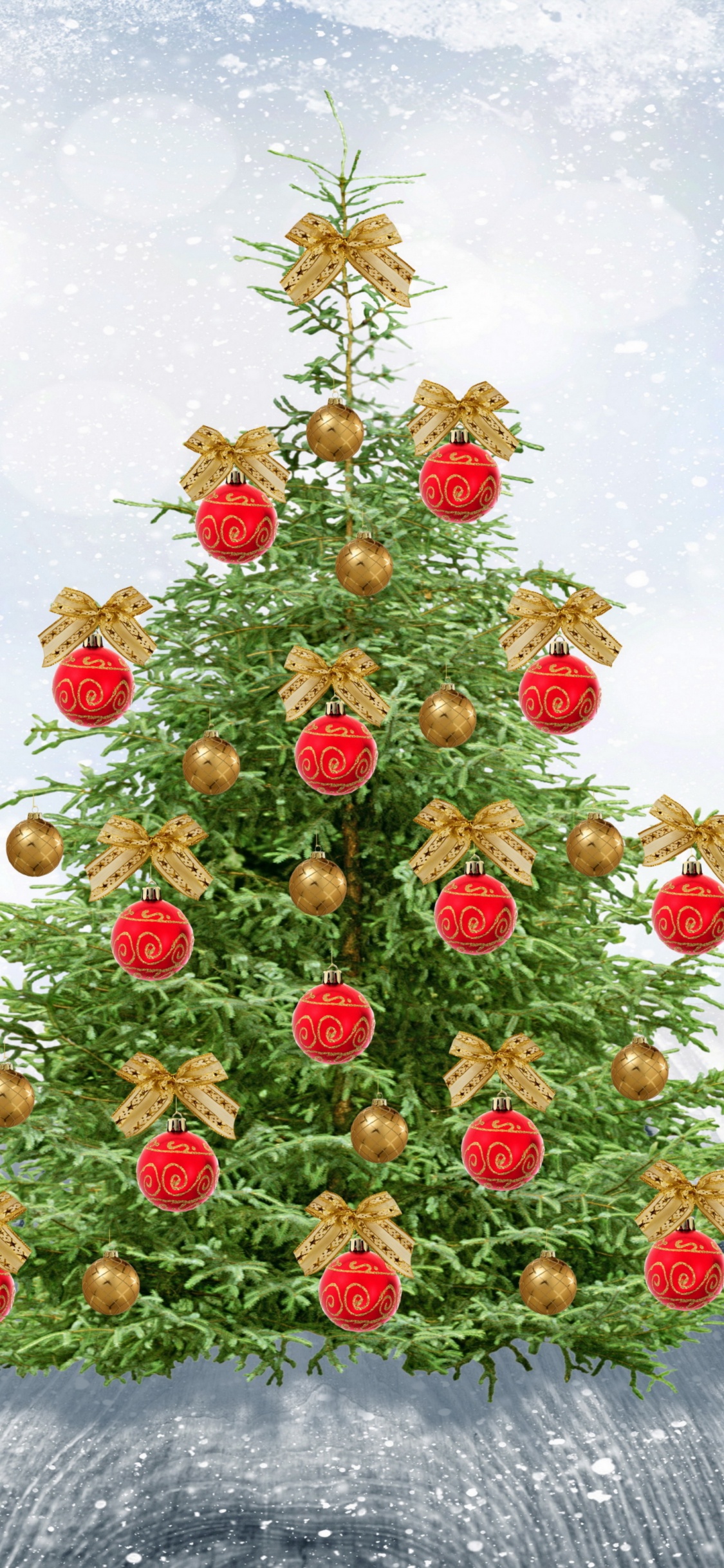 Обои Новый год, Рождественский день, Санта-Клаус, елка, Рождественские украшения в разрешении 1125x2436