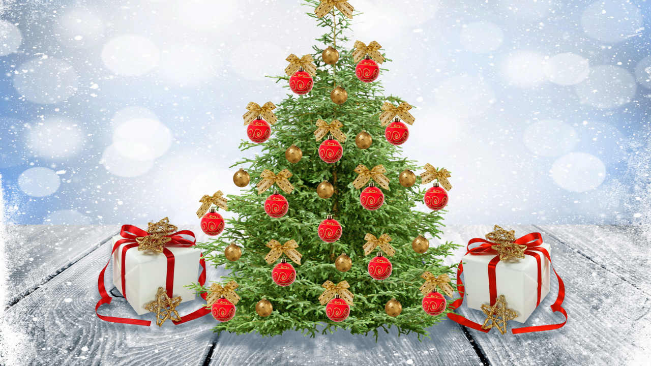 Обои Новый год, Рождественский день, Санта-Клаус, елка, Рождественские украшения в разрешении 1280x720