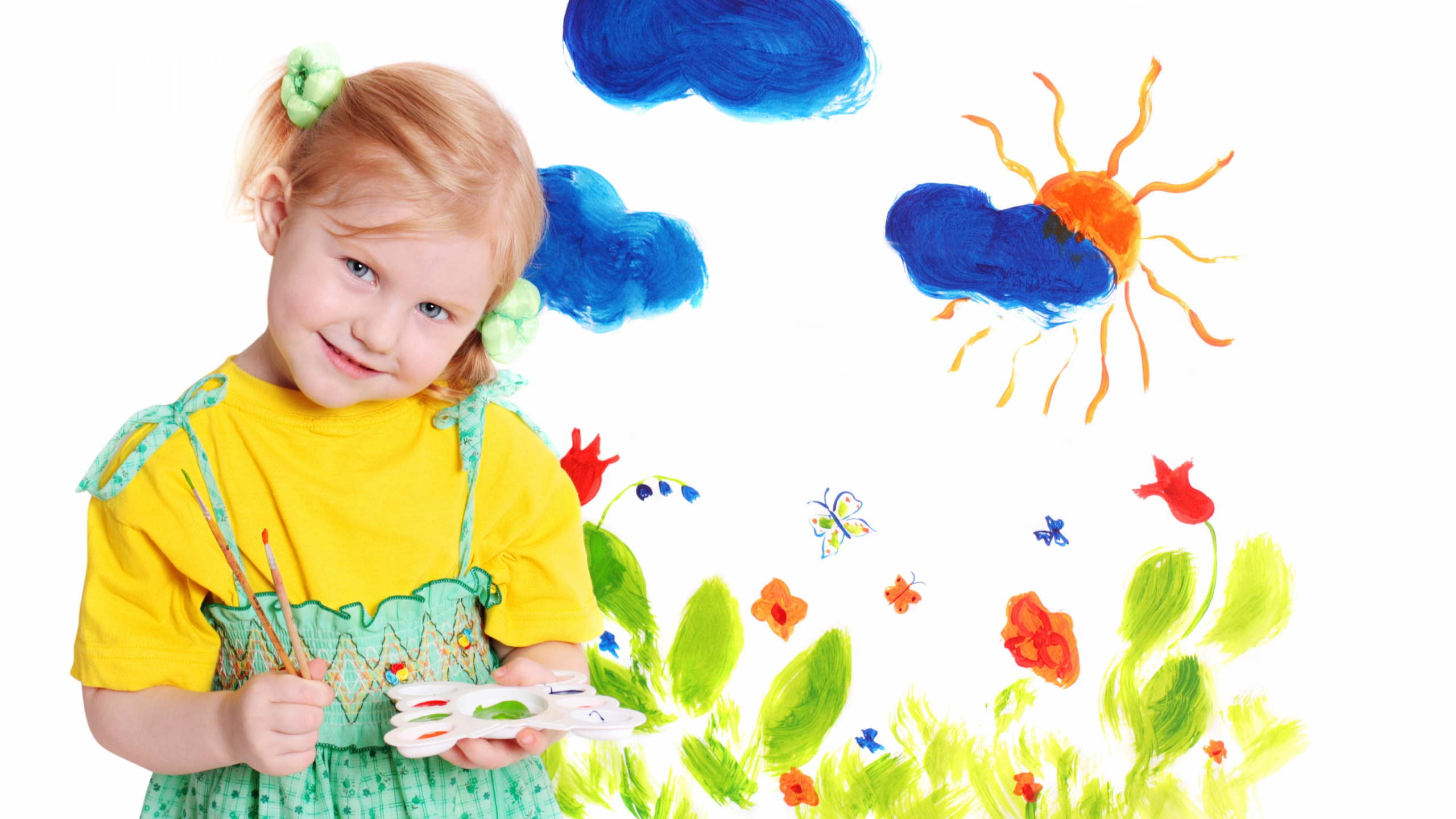 Обои акварельная живопись, детского творчества, ребенок, спектакль, малыш в разрешении 2560x1440