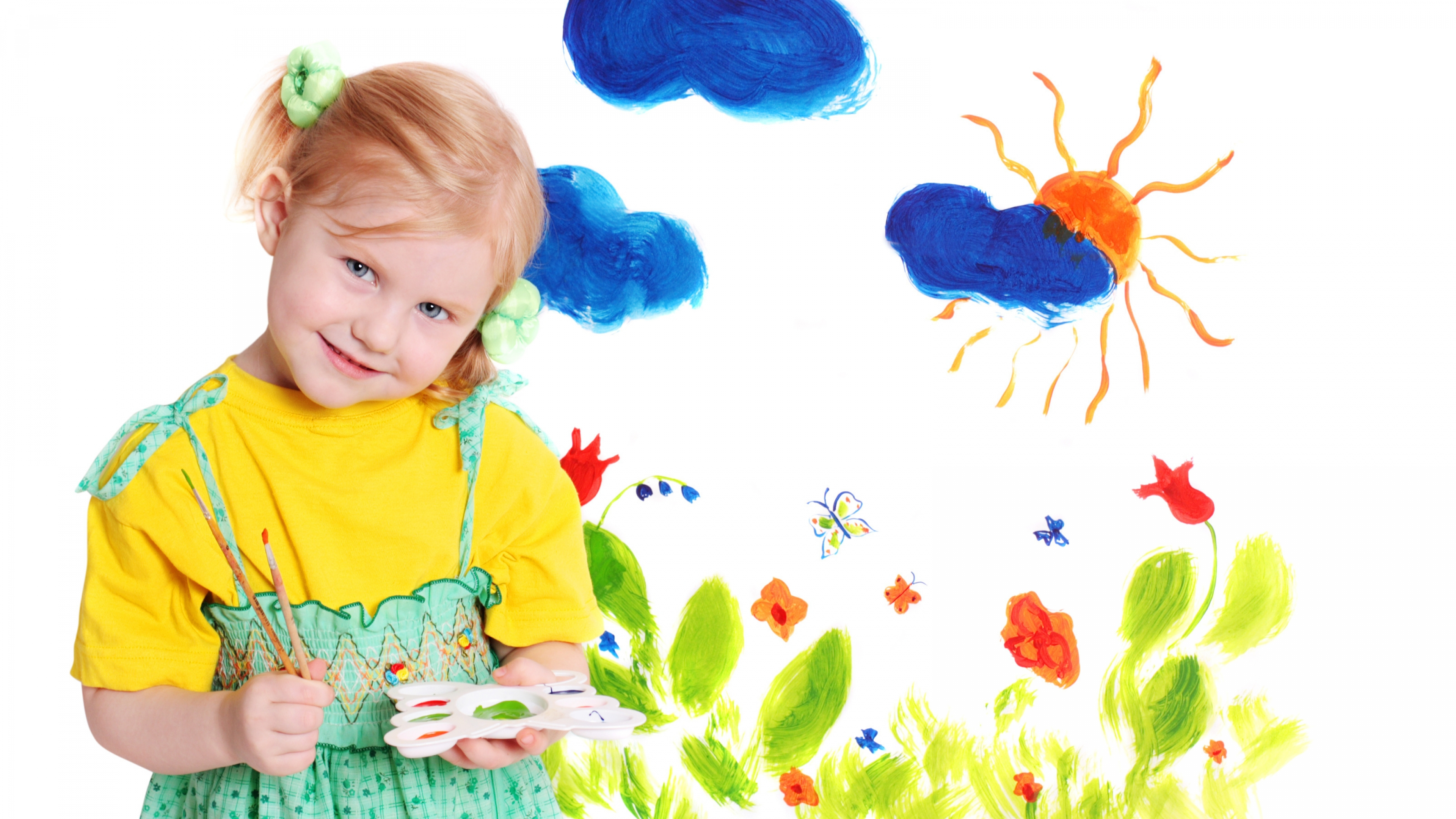 Обои акварельная живопись, детского творчества, ребенок, спектакль, малыш в разрешении 3840x2160