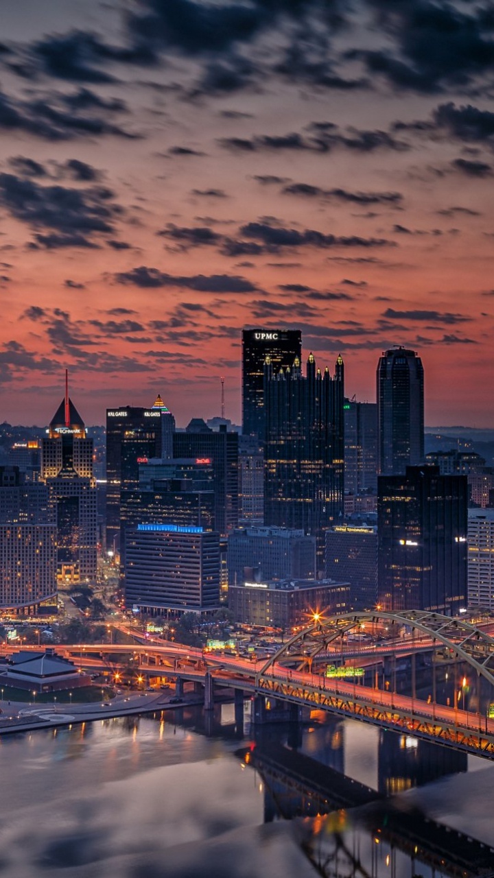 Обои Питсбург, городской пейзаж, город, городской район, линия горизонта в разрешении 720x1280