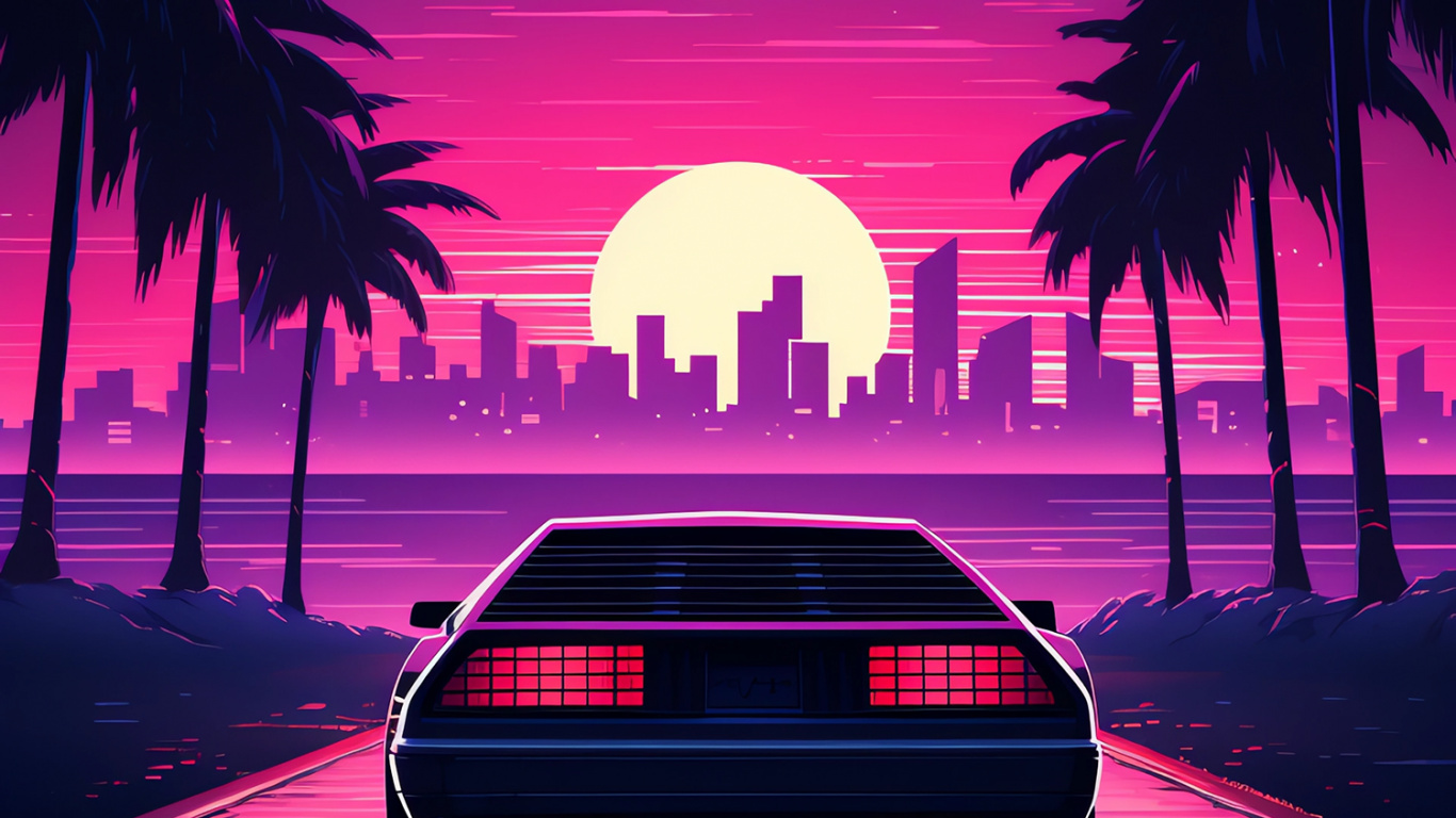 Обои освещение, Synthwave, живопись, мир, природа в разрешении 1366x768