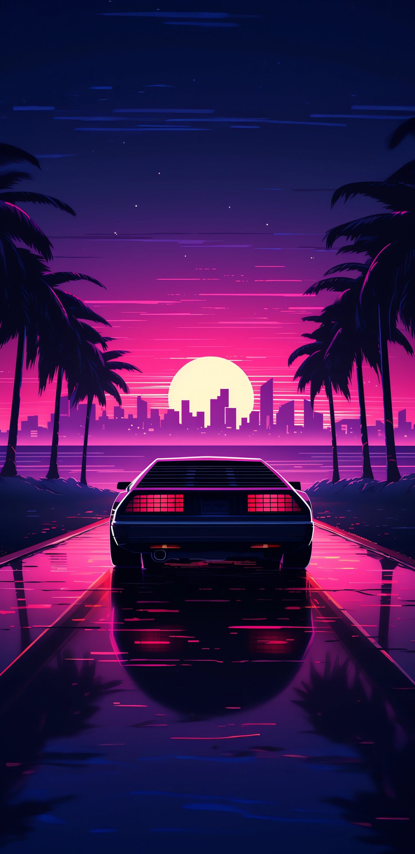 Обои освещение, Synthwave, живопись, мир, природа в разрешении 1440x2960