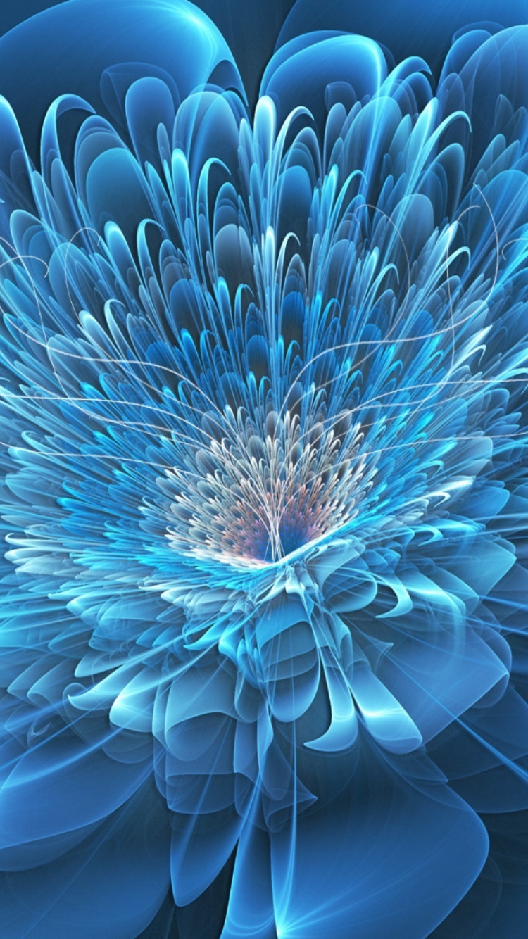 Обои фрактальное искусство, цифровое искусство, синий, лепесток, цветок в разрешении 750x1334