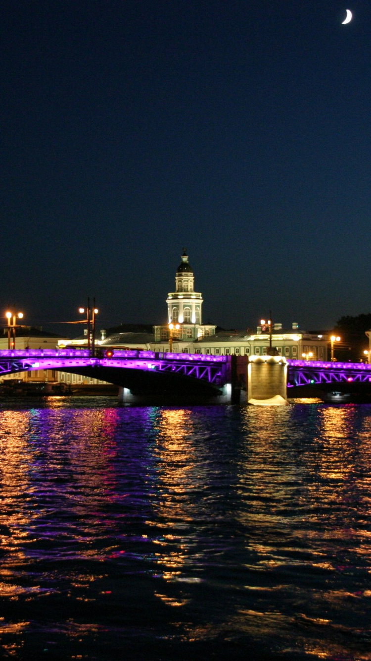 Обои отражение, Санкт Петербург, достопримечательность, ночь, вода в разрешении 750x1334