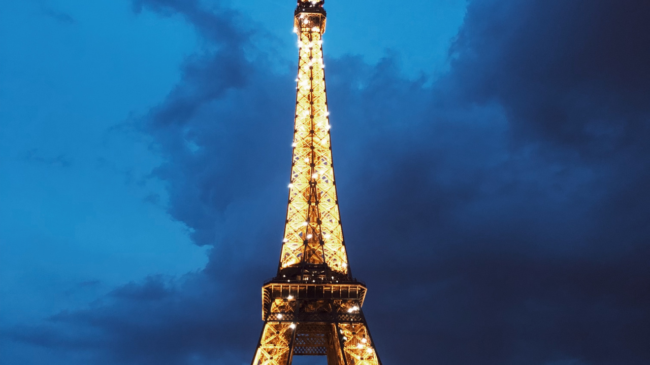 Обои Париж, Эйфелева башня, достопримечательность, памятник, синий в разрешении 1280x720