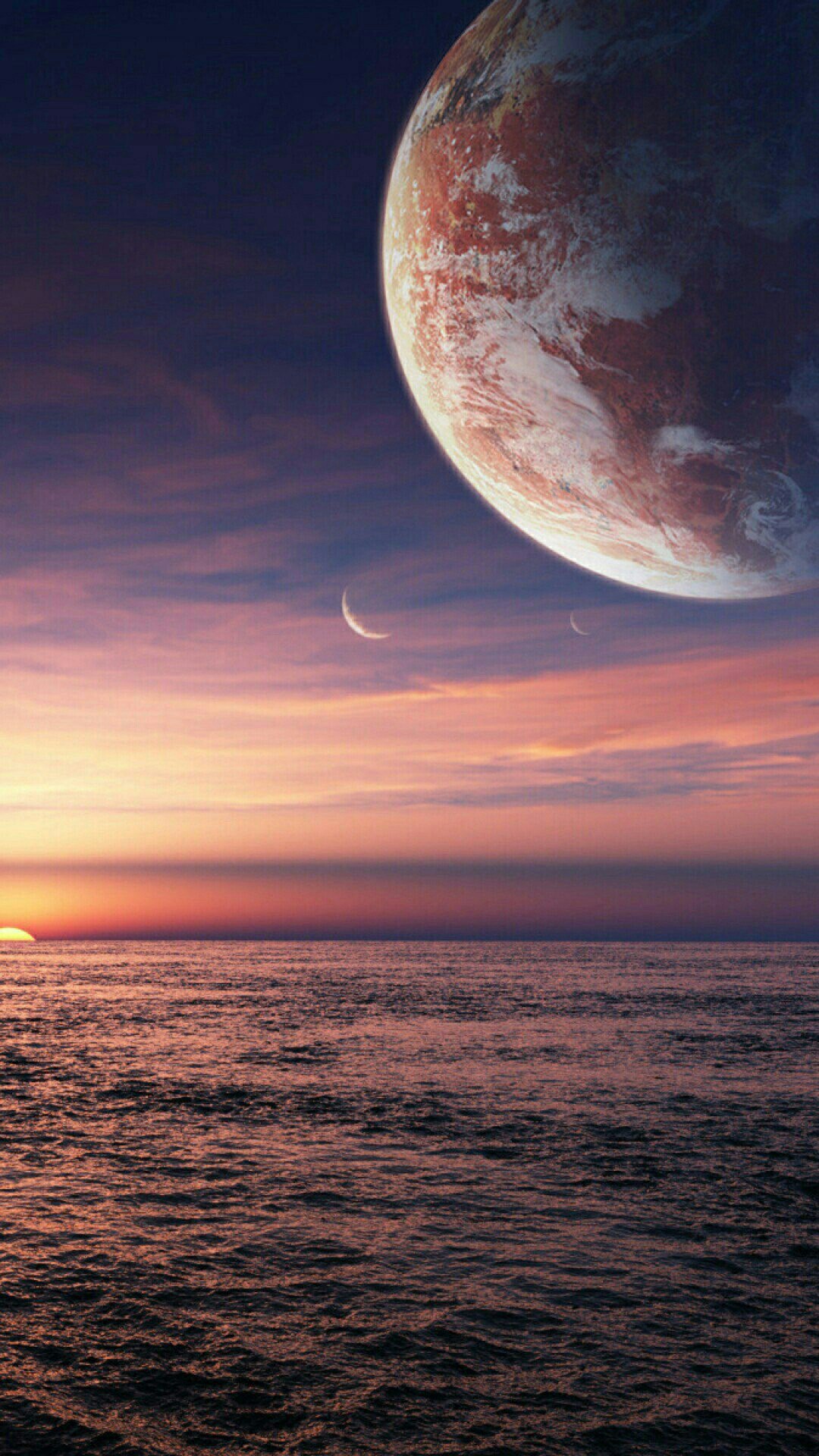 Обои горизонт, луна, природа, атмосфера, море в разрешении 1080x1920