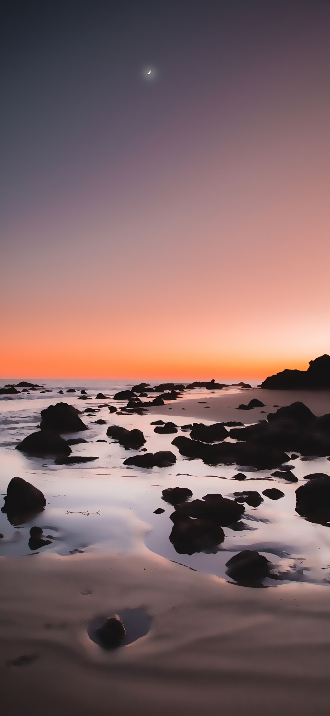 Обои пляж, рок, природа, вода, послесвечение в разрешении 1125x2436