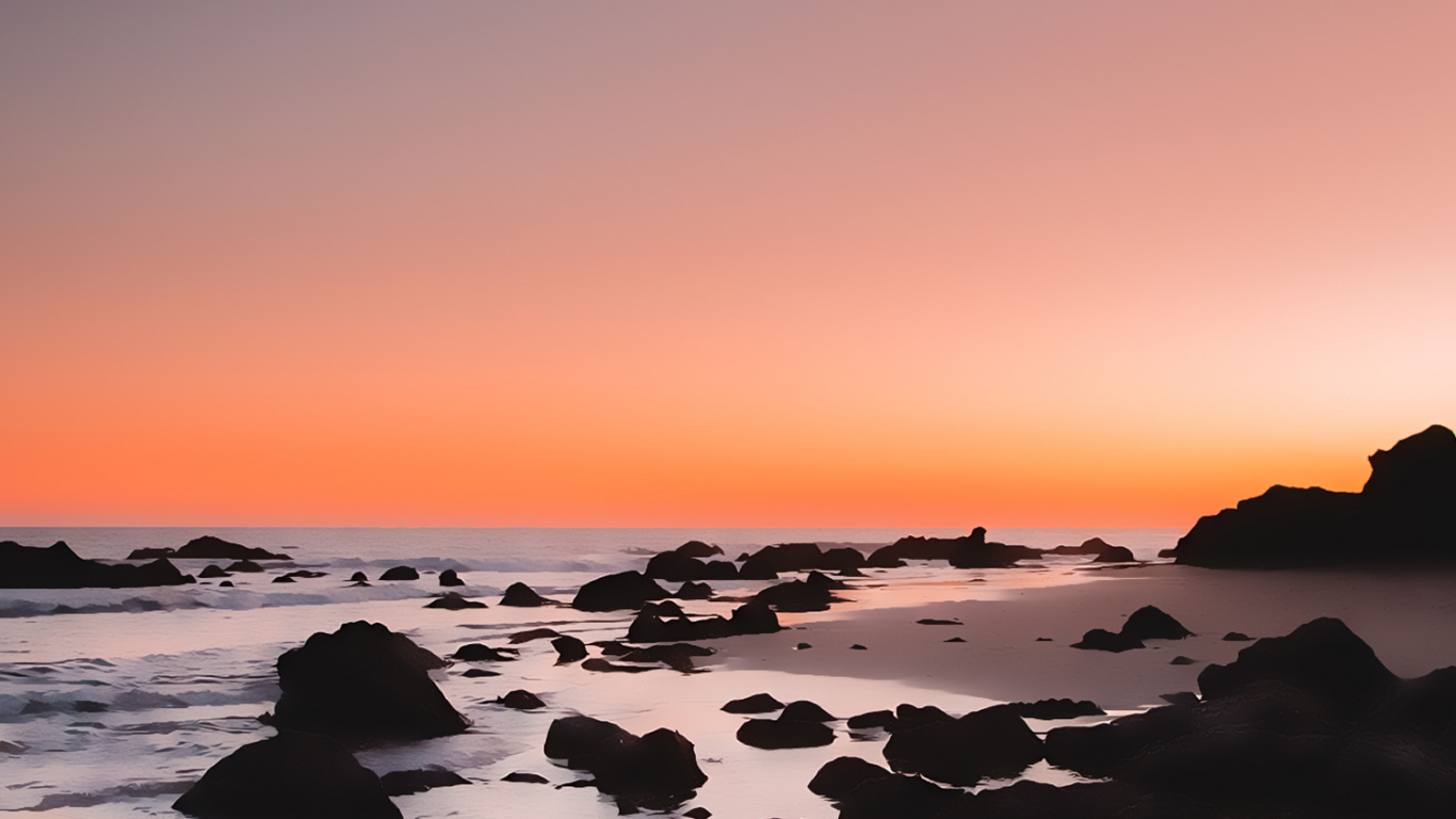 Обои пляж, рок, природа, вода, послесвечение в разрешении 1366x768