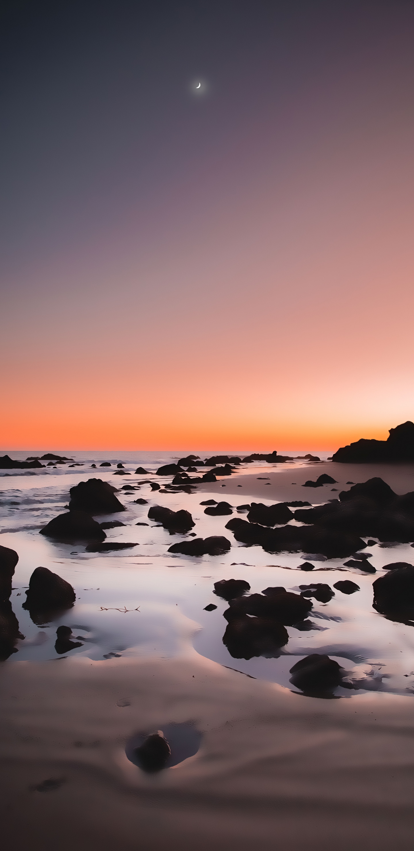 Обои пляж, рок, природа, вода, послесвечение в разрешении 1440x2960