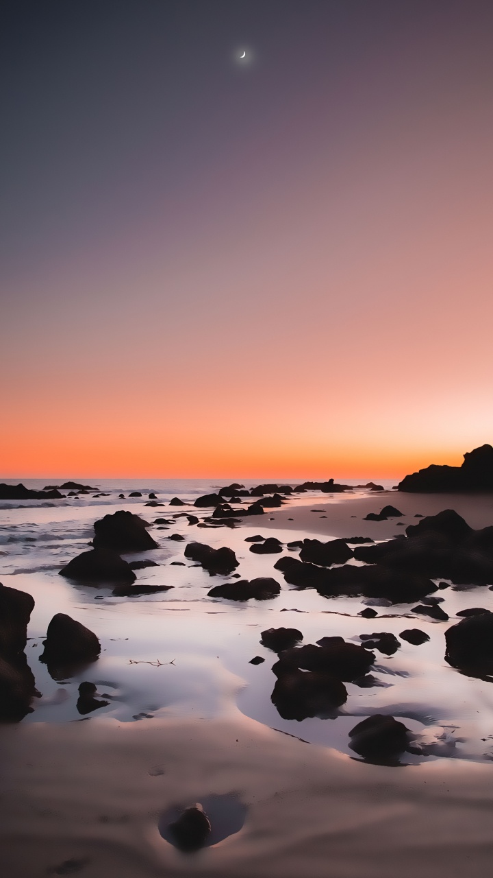 Обои пляж, рок, природа, вода, послесвечение в разрешении 720x1280