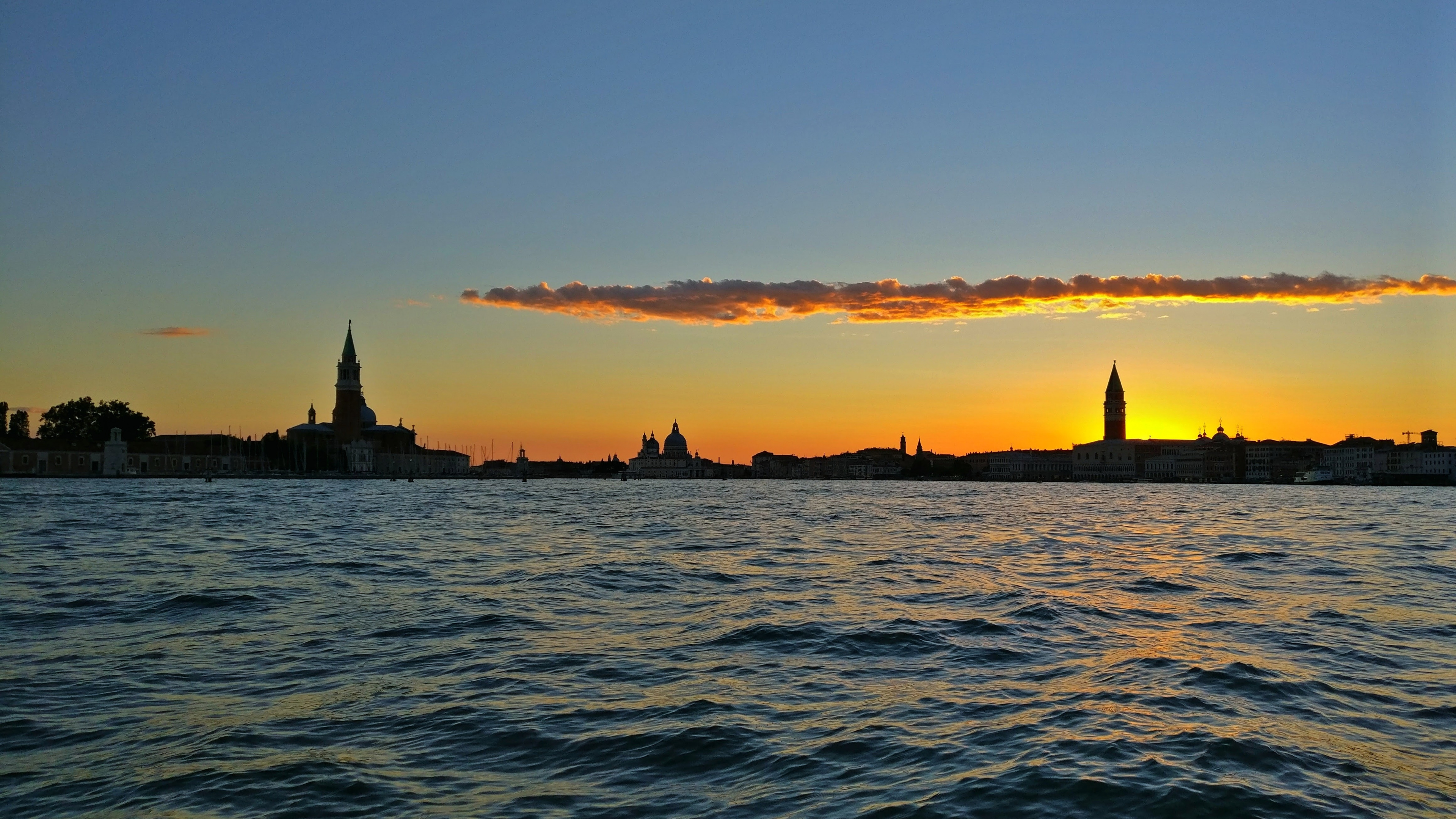 Обои горизонт, рассвет, закат, вода, вечер в разрешении 3840x2160