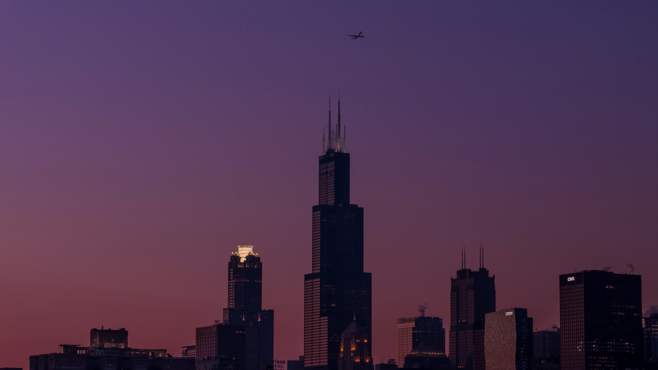 Обои Уиллис-Тауэр, небоскреб, город, линия горизонта, городской пейзаж в разрешении 1280x720