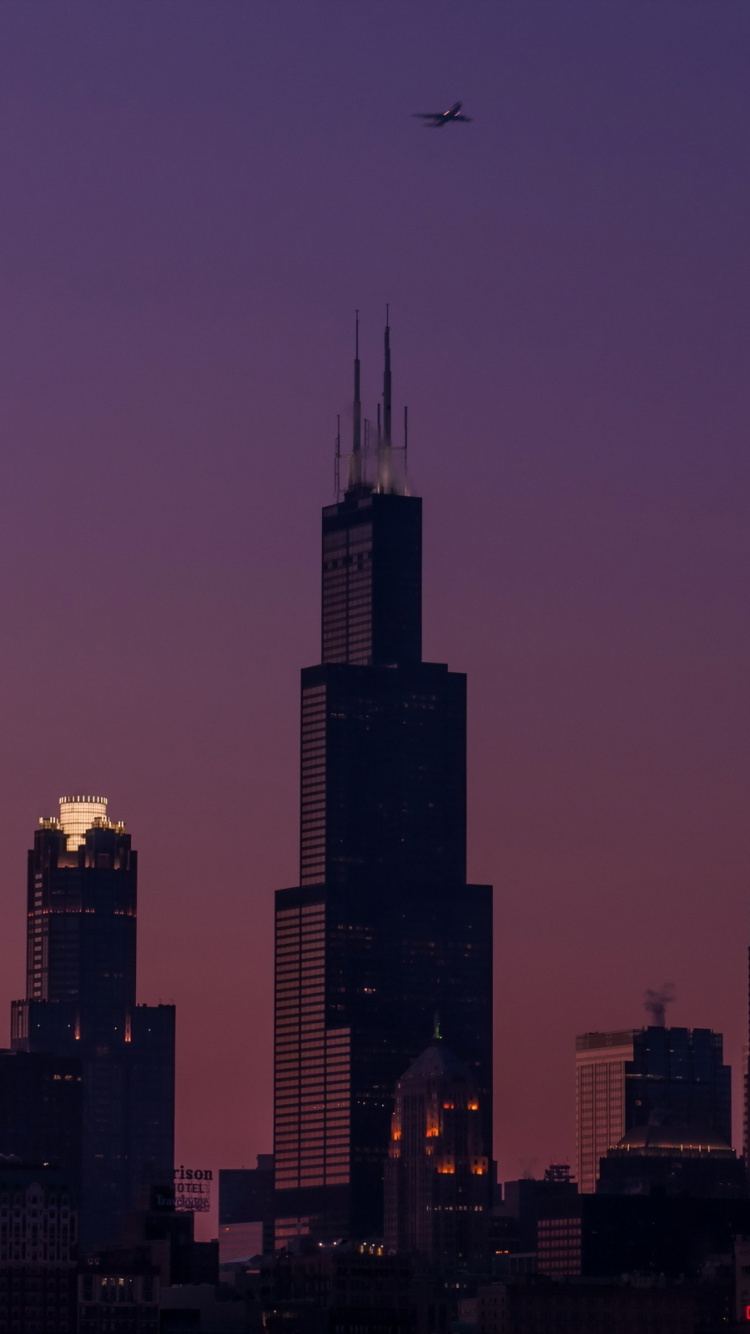 Обои Уиллис-Тауэр, небоскреб, город, линия горизонта, городской пейзаж в разрешении 750x1334