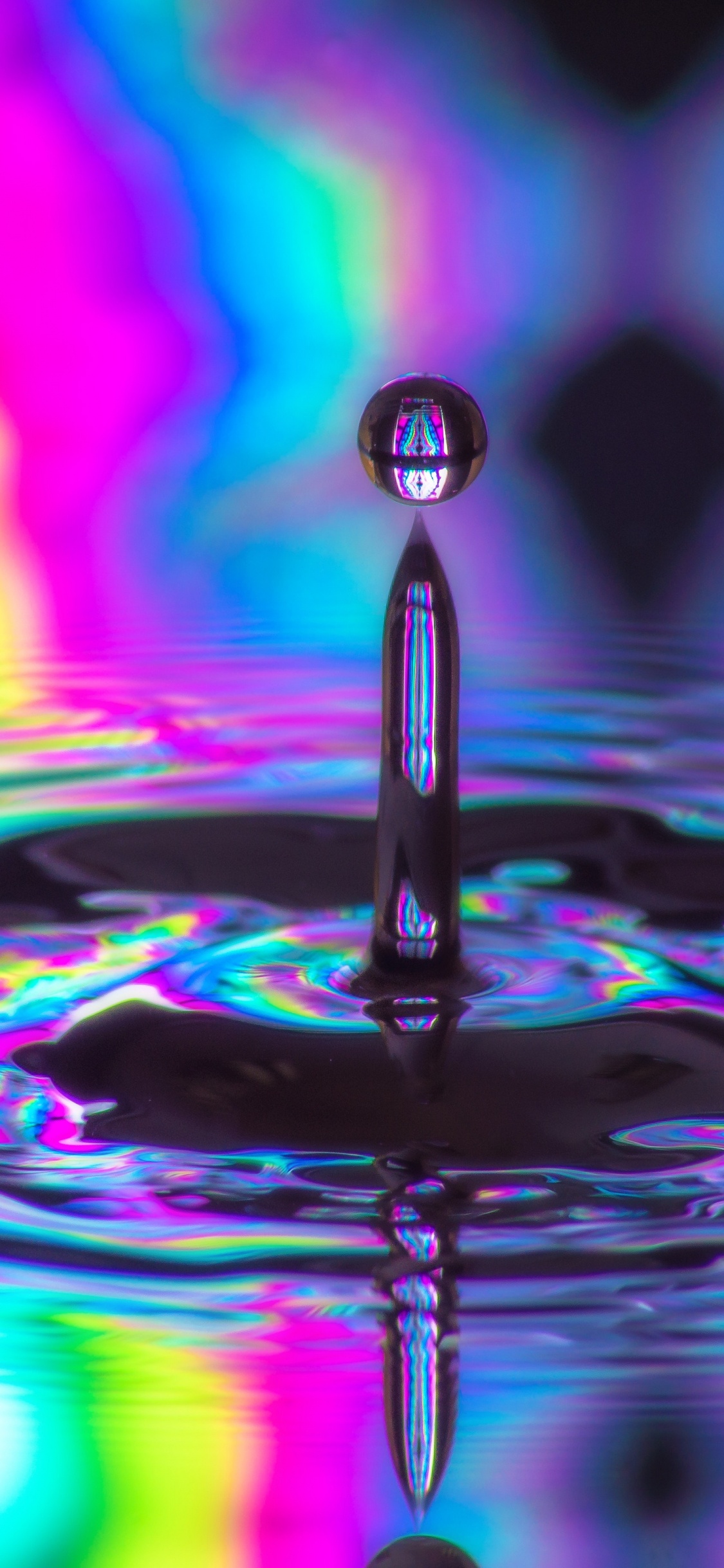 Обои вода, жидкий, пурпур, падение, красочность в разрешении 1125x2436