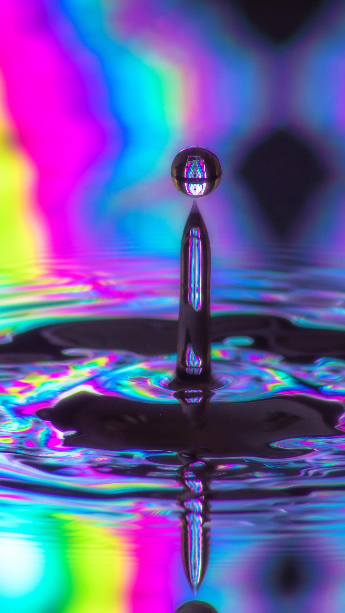 Обои вода, жидкий, пурпур, падение, красочность в разрешении 1440x2560