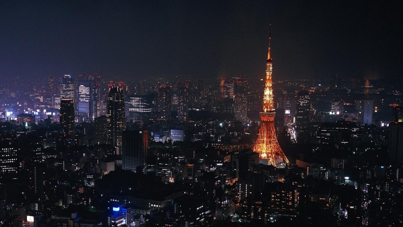 Обои Токио, токийская башня, городской пейзаж, город, городской район в разрешении 1366x768