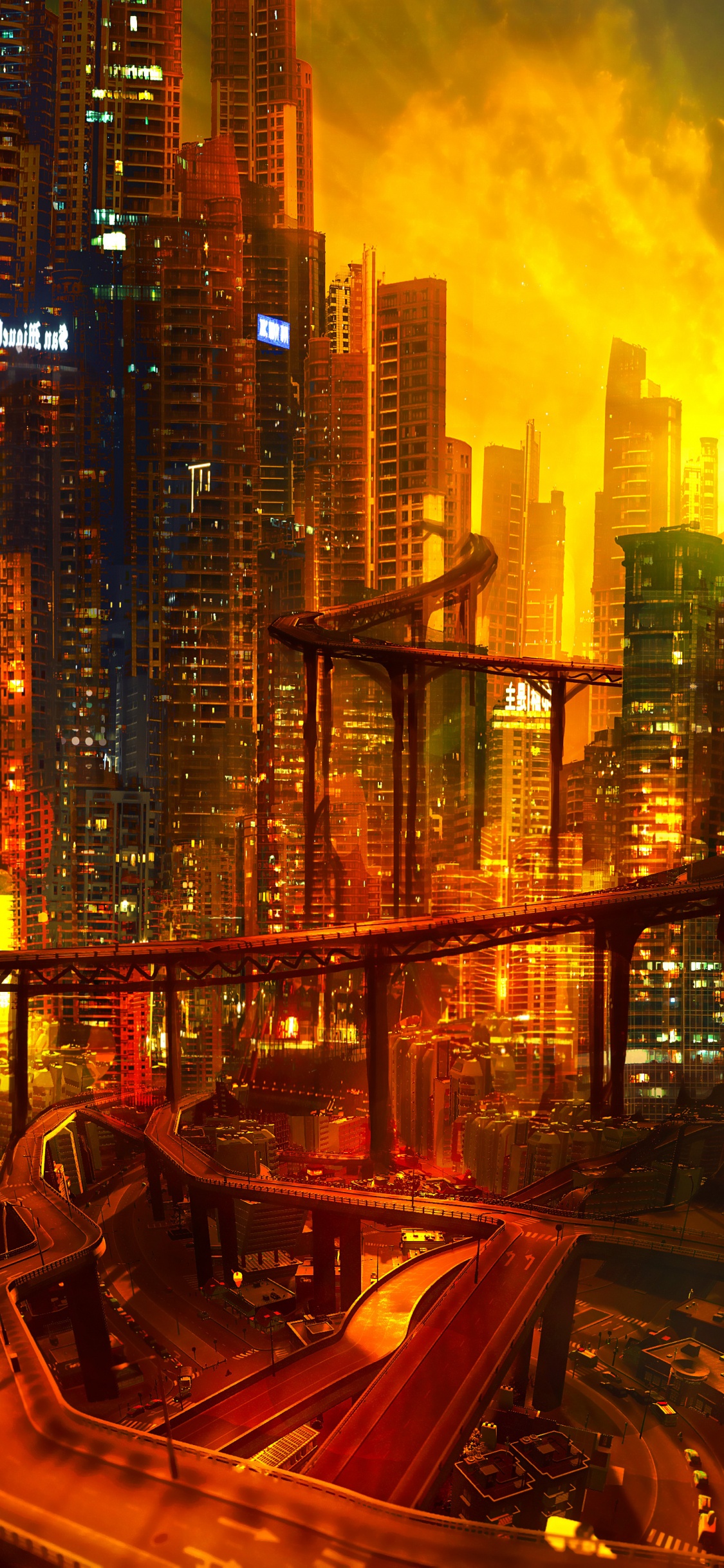 Обои Киберпанк, Научная фантастика, будущее, архитектура, городской пейзаж в разрешении 1125x2436