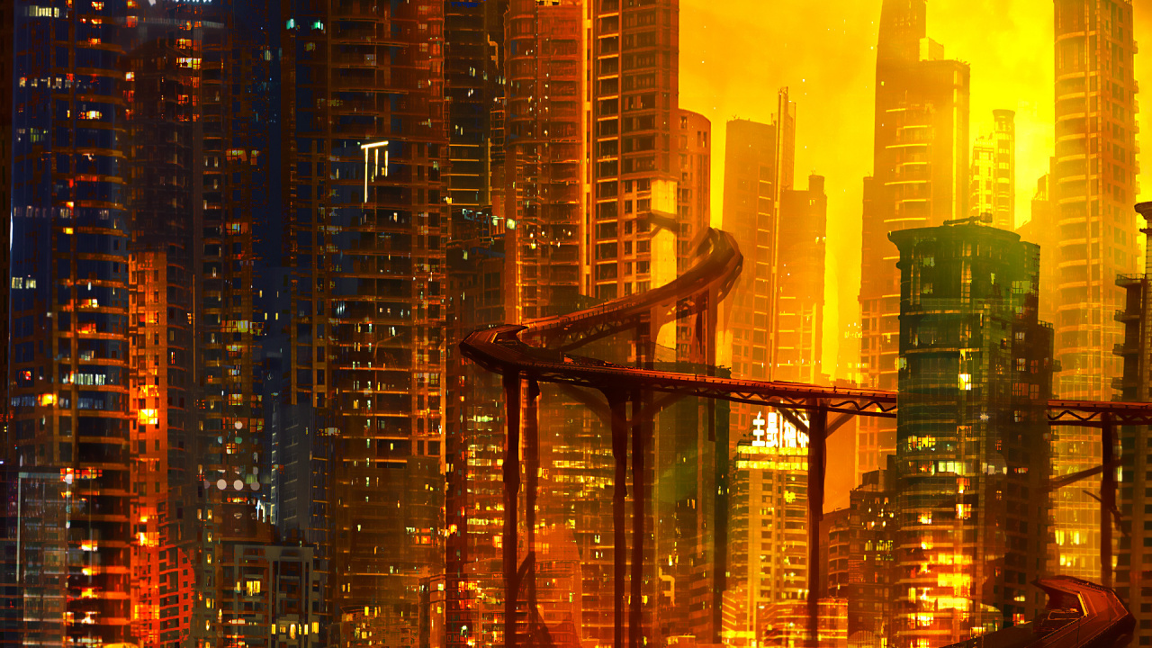 Обои Киберпанк, Научная фантастика, будущее, архитектура, городской пейзаж в разрешении 1280x720