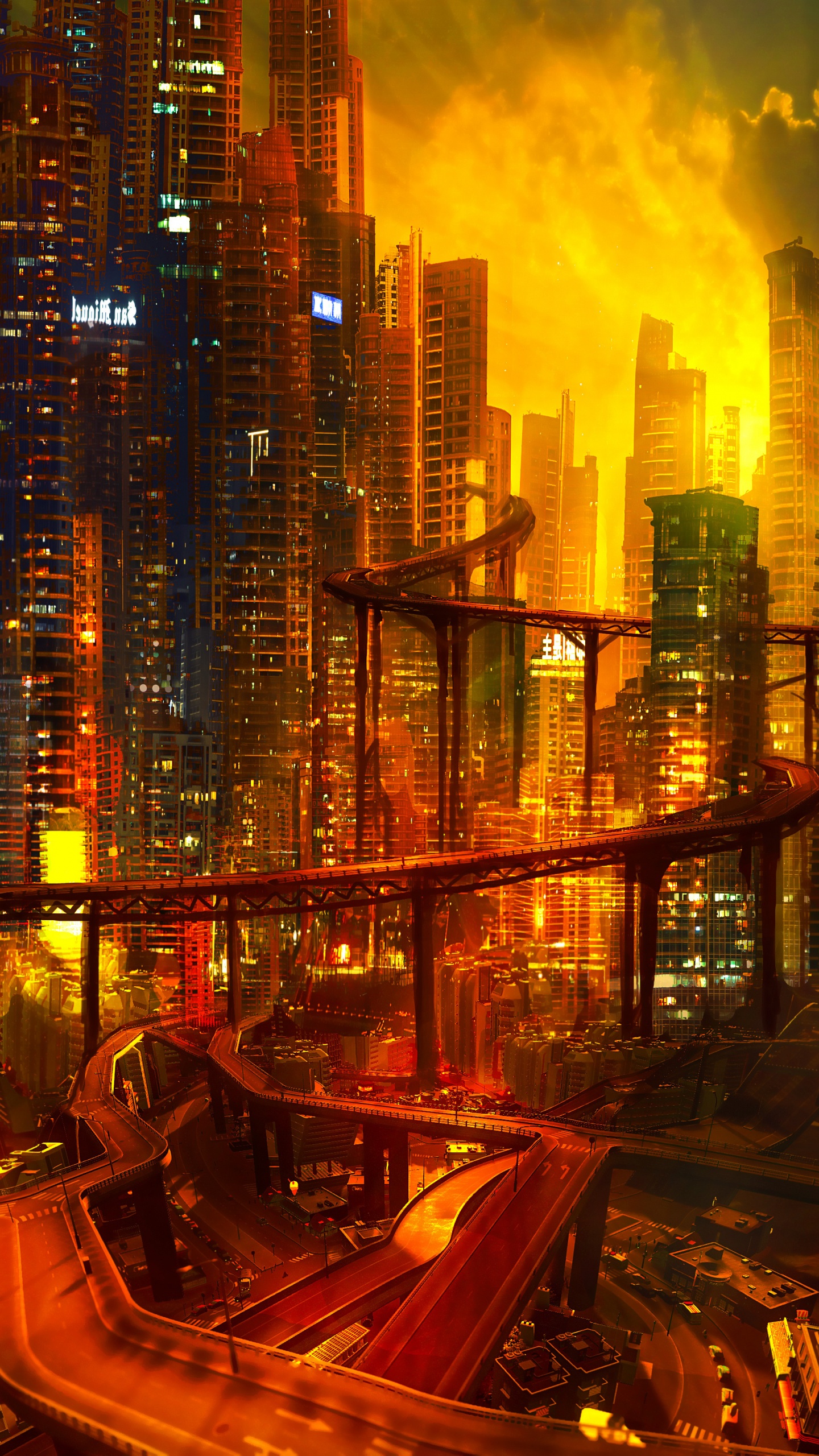 Обои Киберпанк, Научная фантастика, будущее, архитектура, городской пейзаж в разрешении 1440x2560