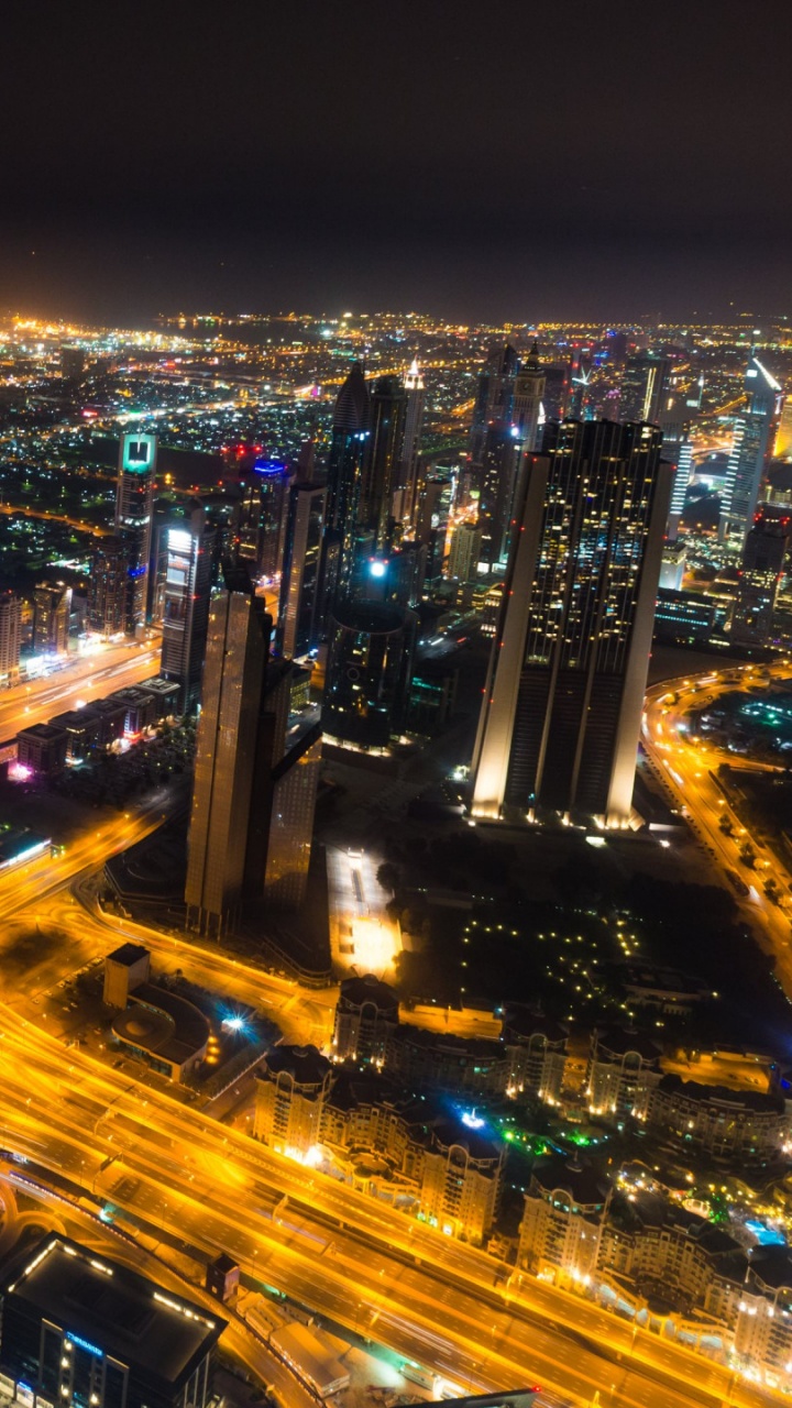 Обои Бурдж Халифа, городской пейзаж, город, городской район, ночь в разрешении 720x1280