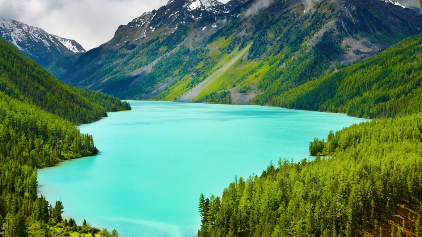 Обои гора, природа, нагорье, озеро, дикая местность в разрешении 1366x768