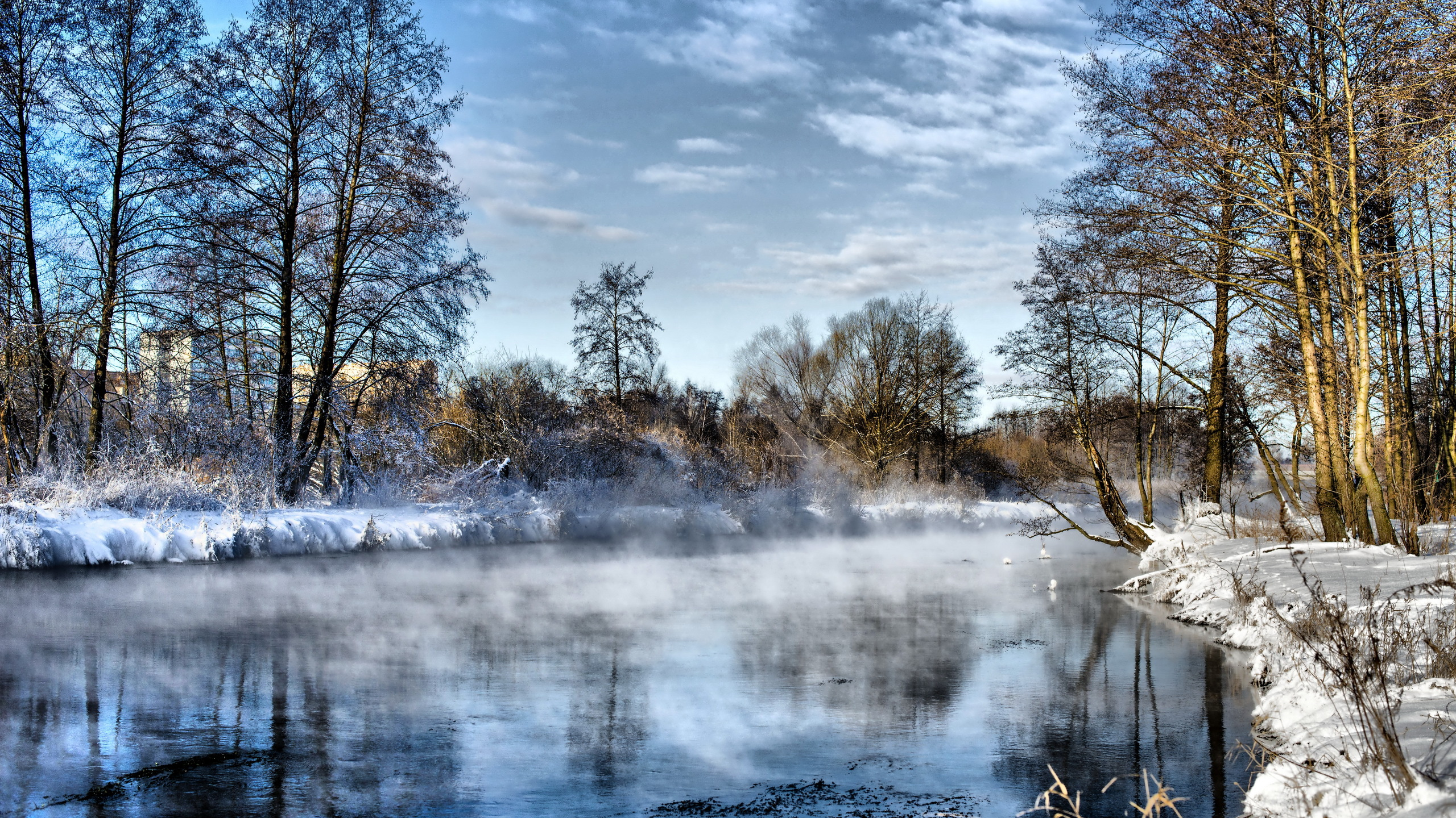 Обои зима, природа, вода, снег, замораживание в разрешении 2560x1440