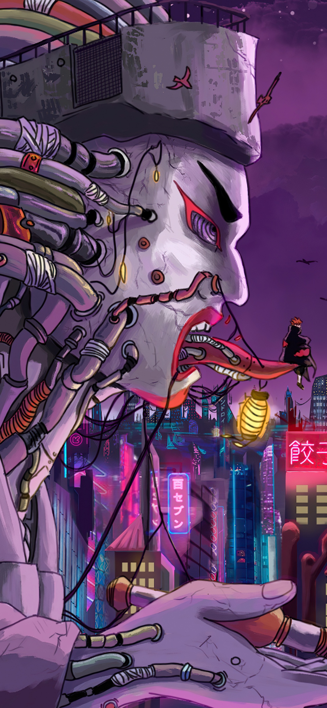 Обои Amegakure From Naruto Shippuden In A Cyberpunk World в разрешении 1125x2436