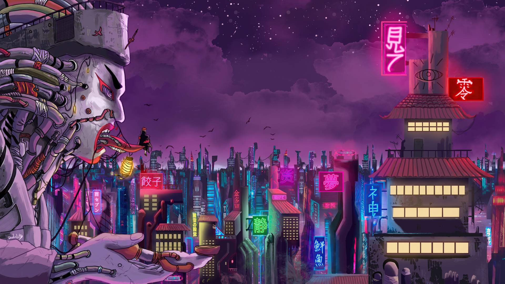 Обои Amegakure From Naruto Shippuden In A Cyberpunk World в разрешении 1920x1080