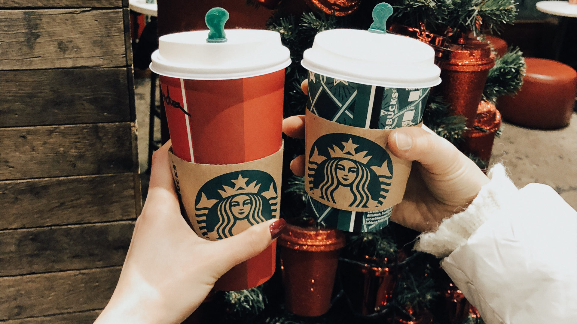 Обои новый логотип starbucks 2011, Рождественский день, Рождественские украшения, цветочный горшок, праздник в разрешении 1920x1080