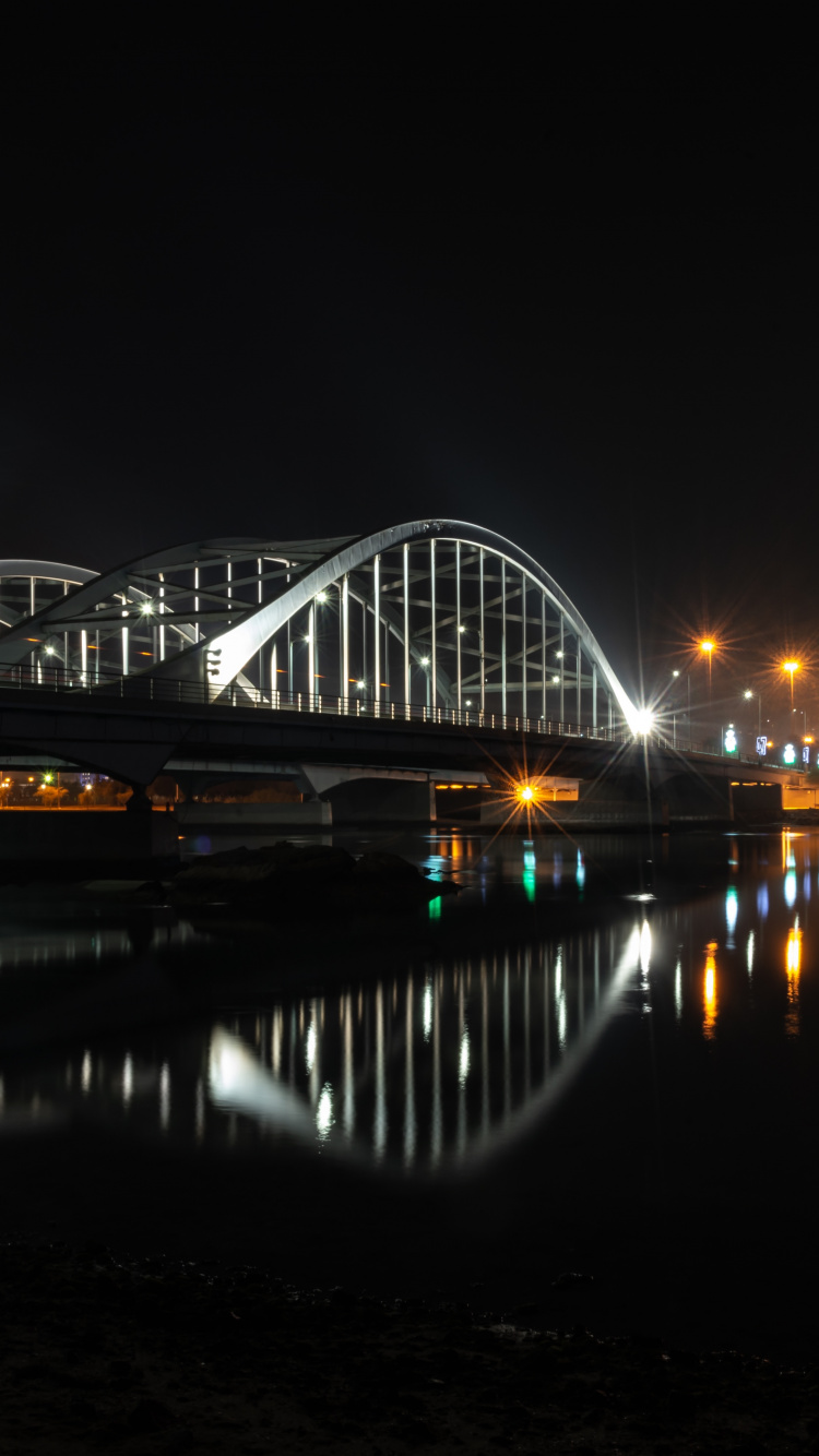 Обои архитектура, Абу Даби, ночь, мост, вода в разрешении 750x1334