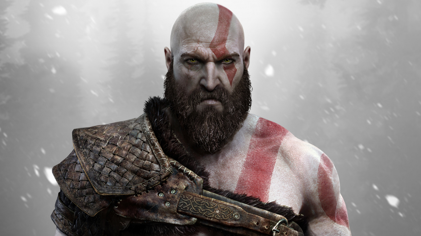 Обои Кратос бог войны 4, god of war, god of war 3, кратос, playstation 4 в разрешении 1366x768