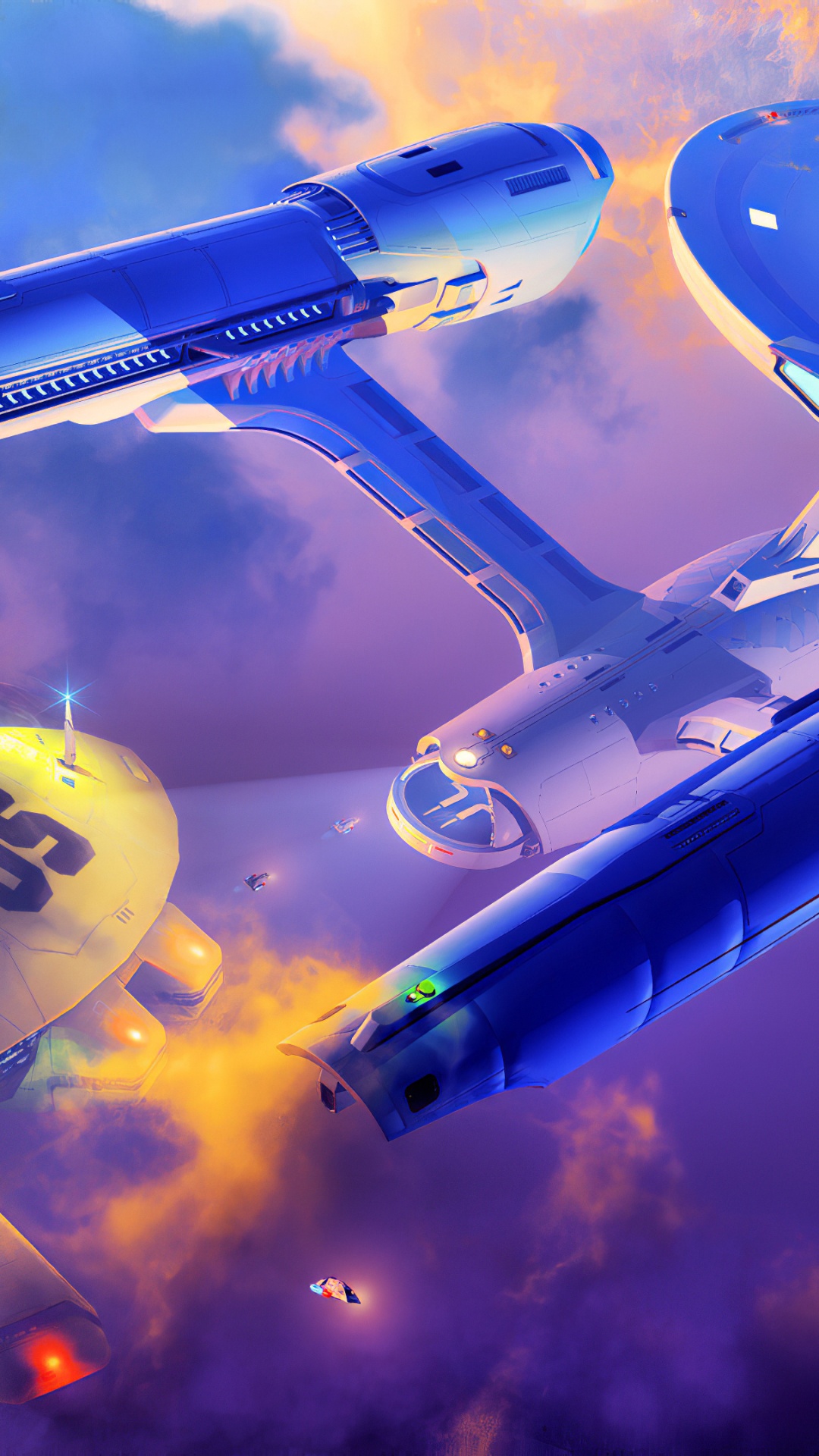 Обои звездолет Энтерпрайз, Звездный Путь, ссс предприятие нкк-1701, облако, самолеты в разрешении 1080x1920