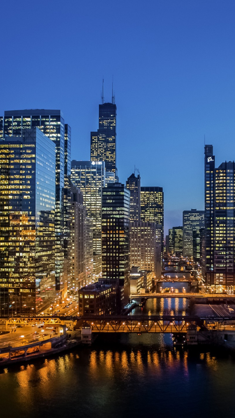 Обои Чикаго, небоскреб, город, городской пейзаж, городской район в разрешении 750x1334