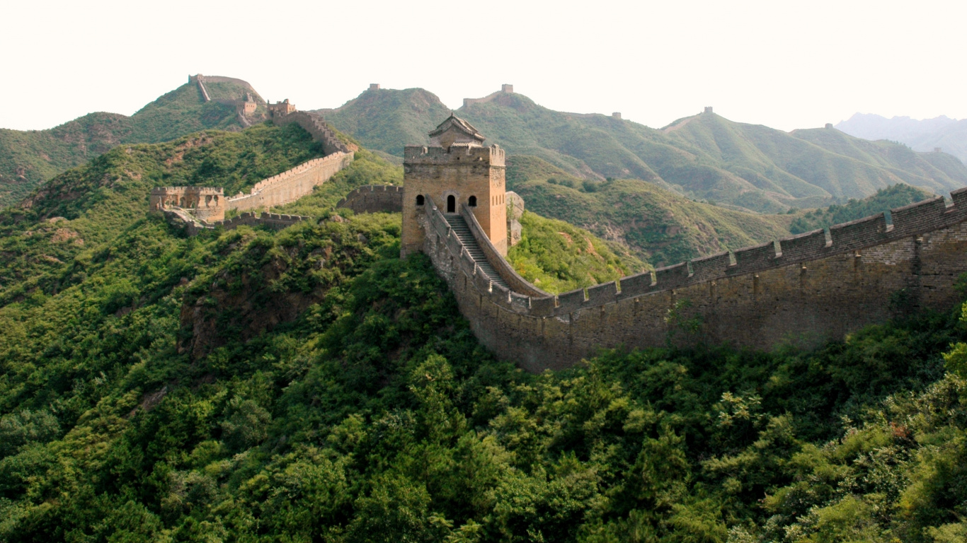 Обои Великой Китайской стены jinshanling, великая Китайская стена, Чудеса мира, археологический памятник, фортификация в разрешении 1366x768