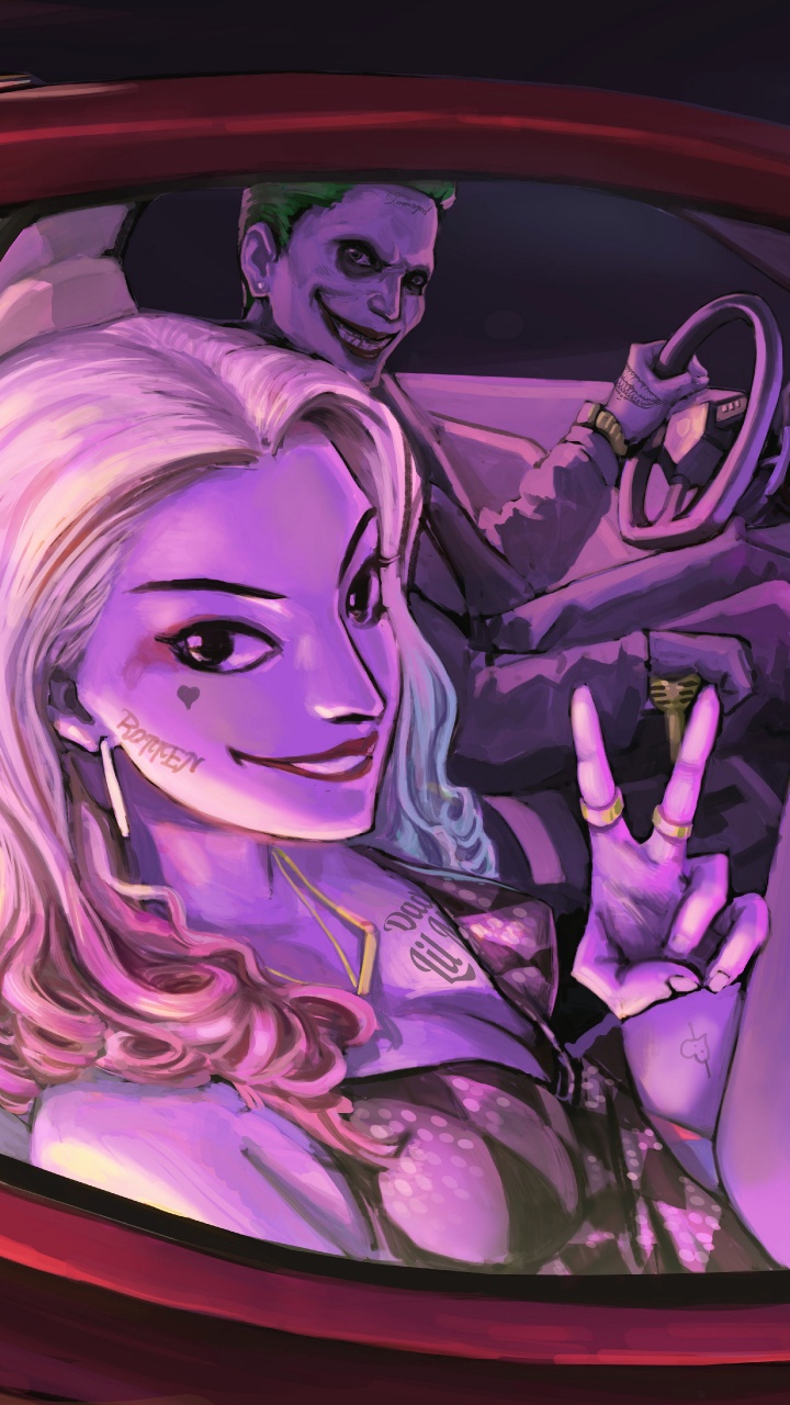 Обои Харли Квинн, Джокер, отряд самоубийц, Бэтмен, пурпур в разрешении 720x1280