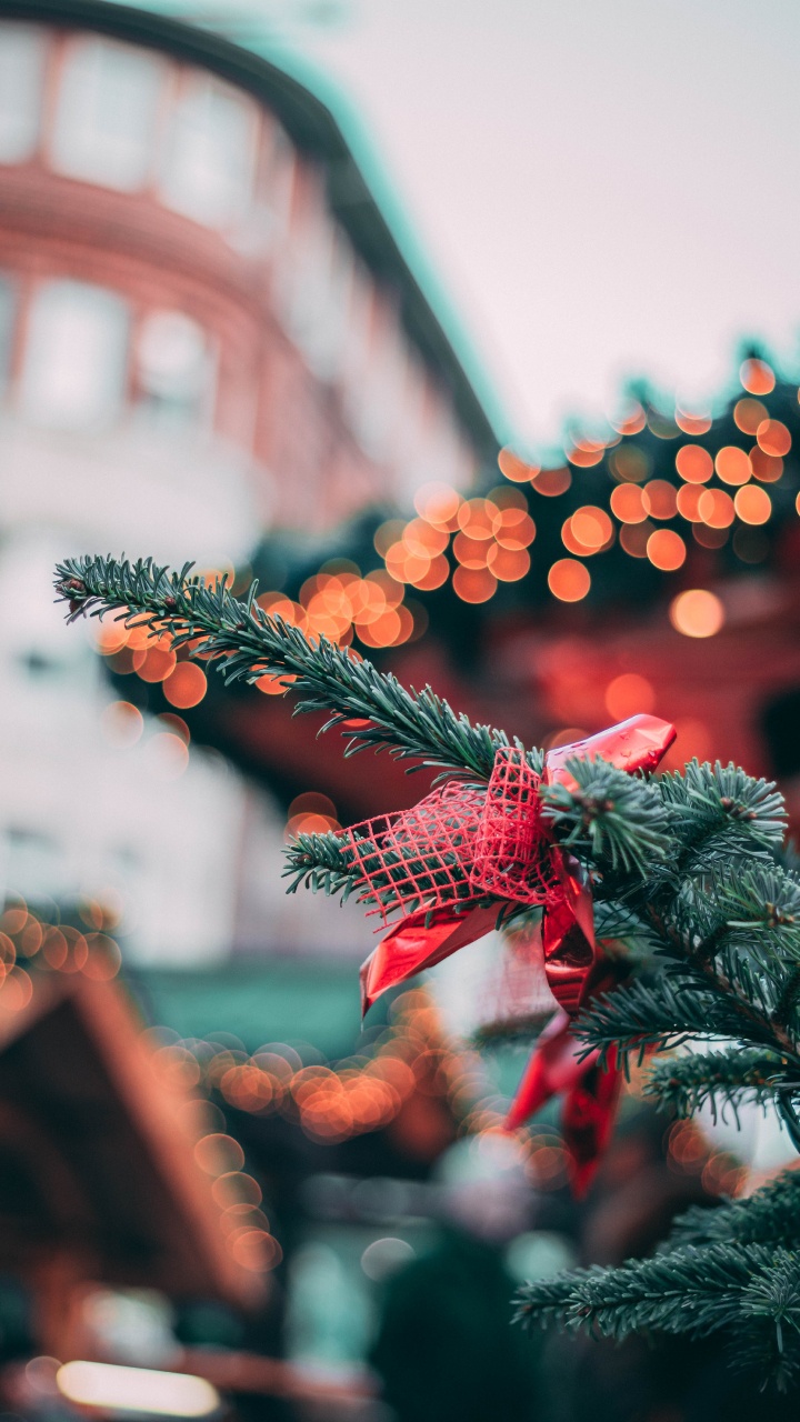 Обои Новый год, Рождественский день, боке, красный цвет, зеленый в разрешении 720x1280