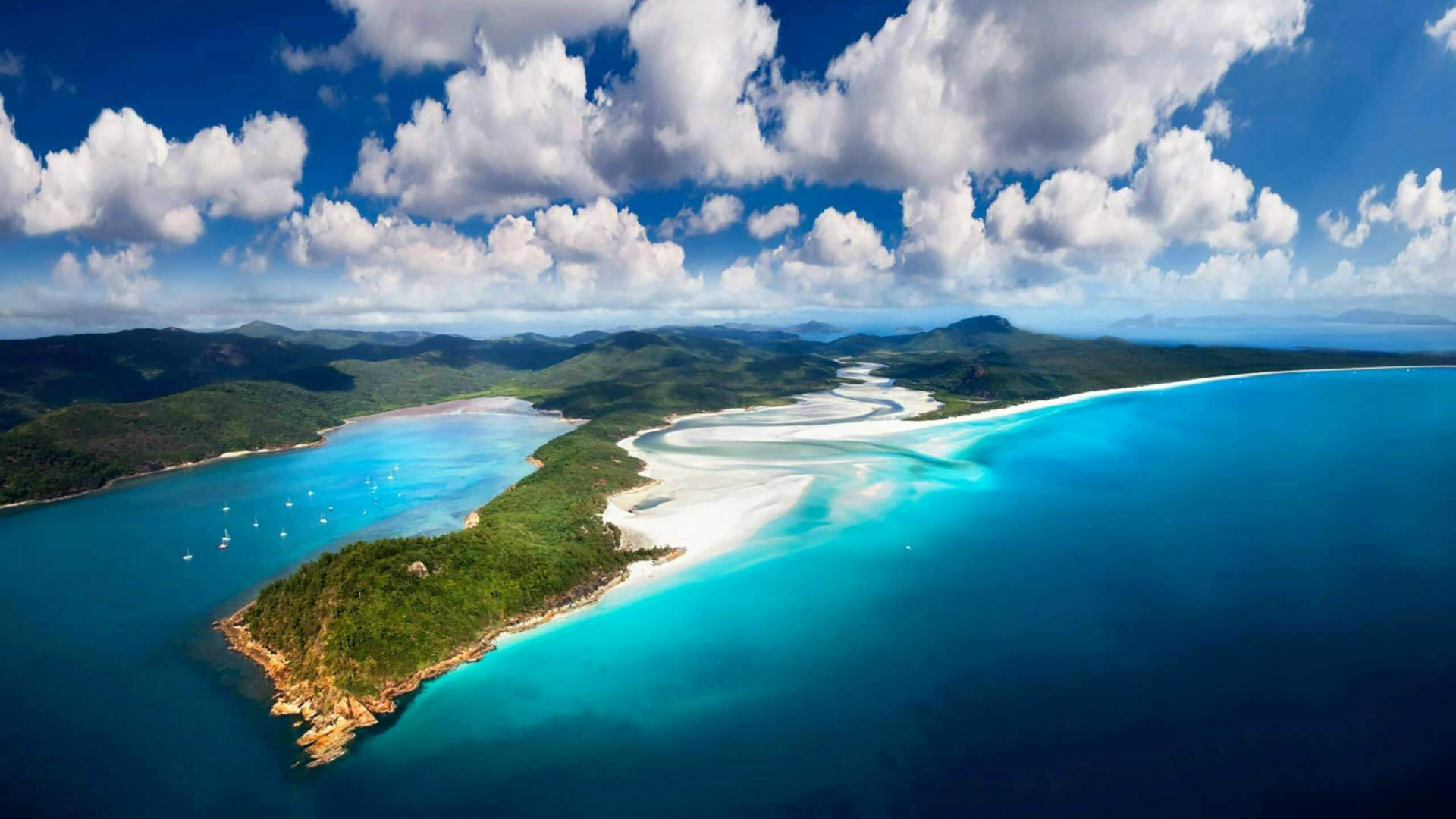 Обои уитсандейайлендс, зеленый остров, Остров, гидроресурсы, море в разрешении 1920x1080