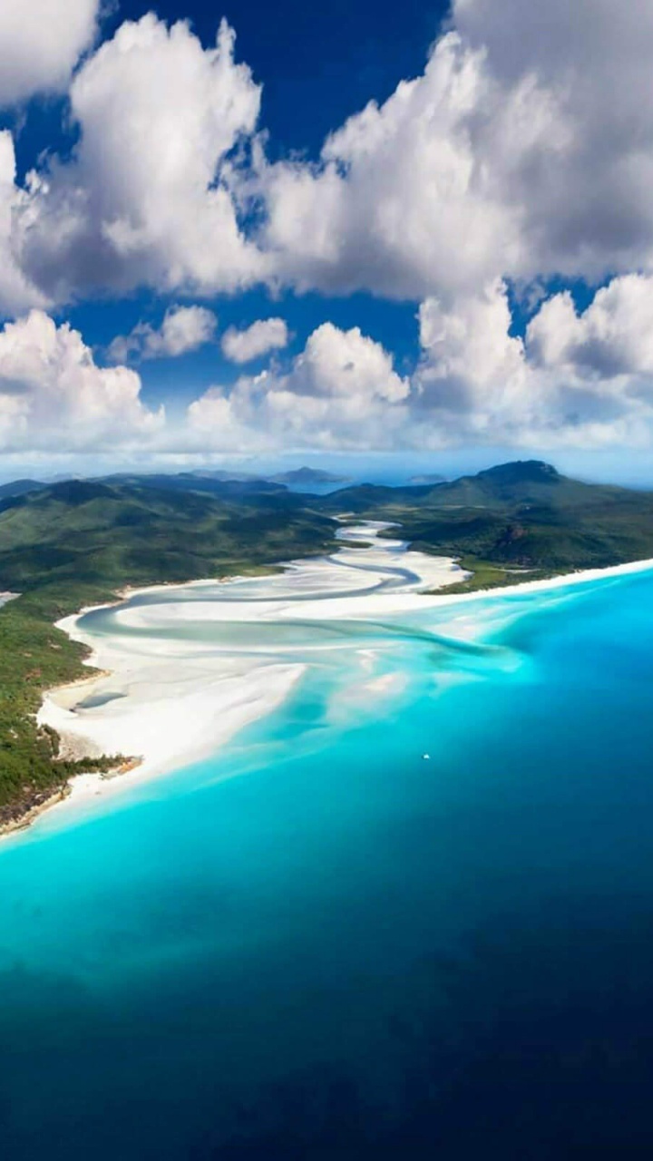 Обои уитсандейайлендс, зеленый остров, Остров, гидроресурсы, море в разрешении 720x1280