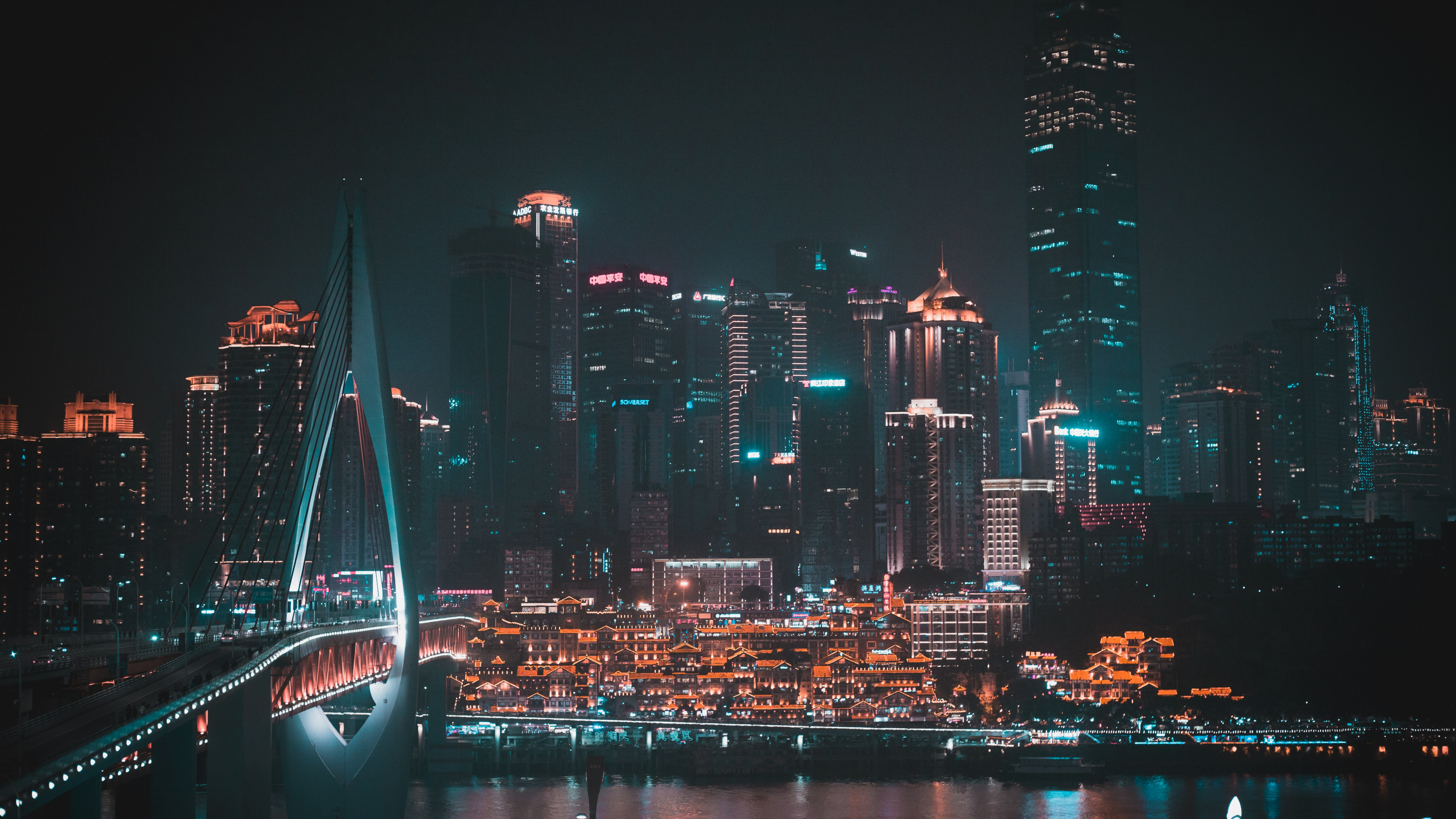 Обои городской пейзаж, город, метрополия, ночь, городской район в разрешении 3840x2160