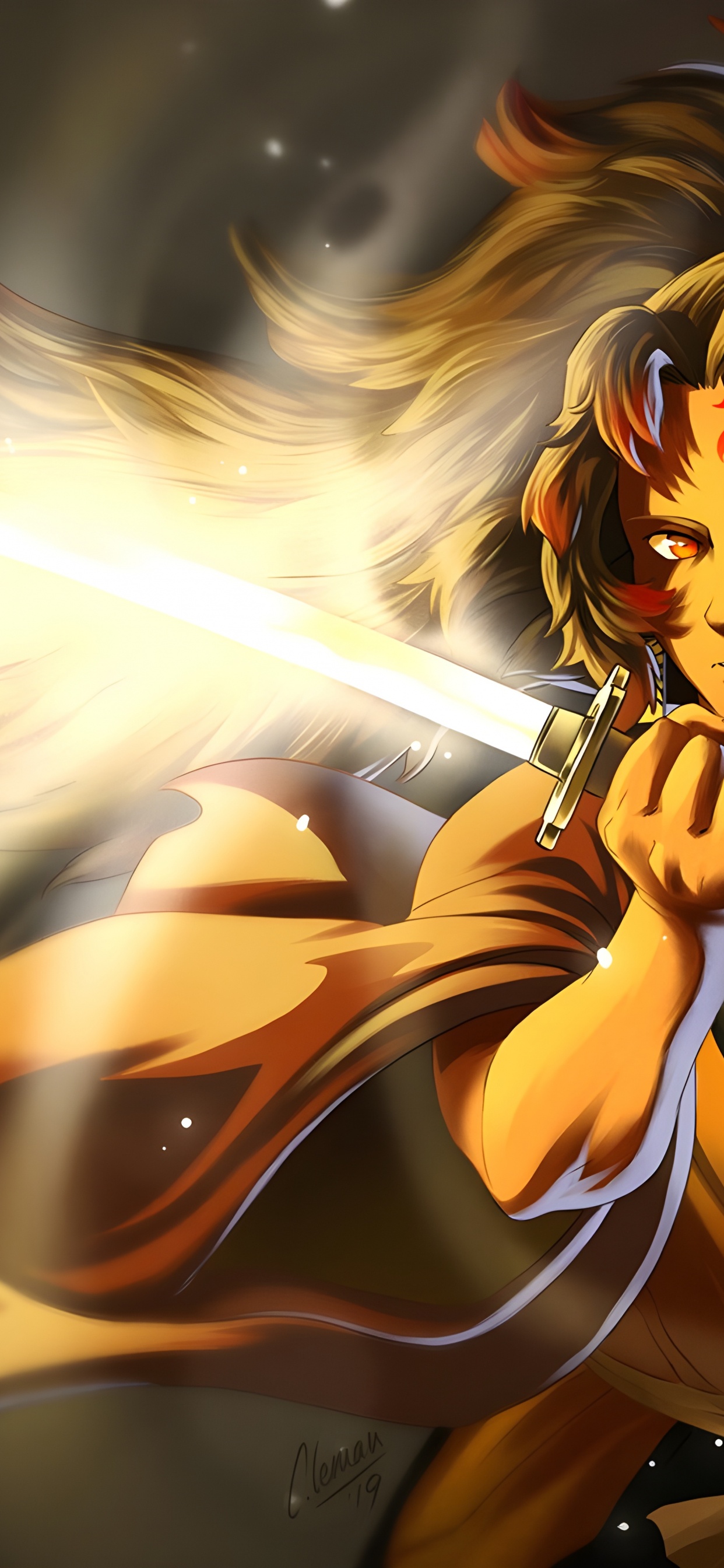 Обои арт, аниме, убийца демонов kimetsu no yaiba, охотник охотник, фан арт в разрешении 1242x2688