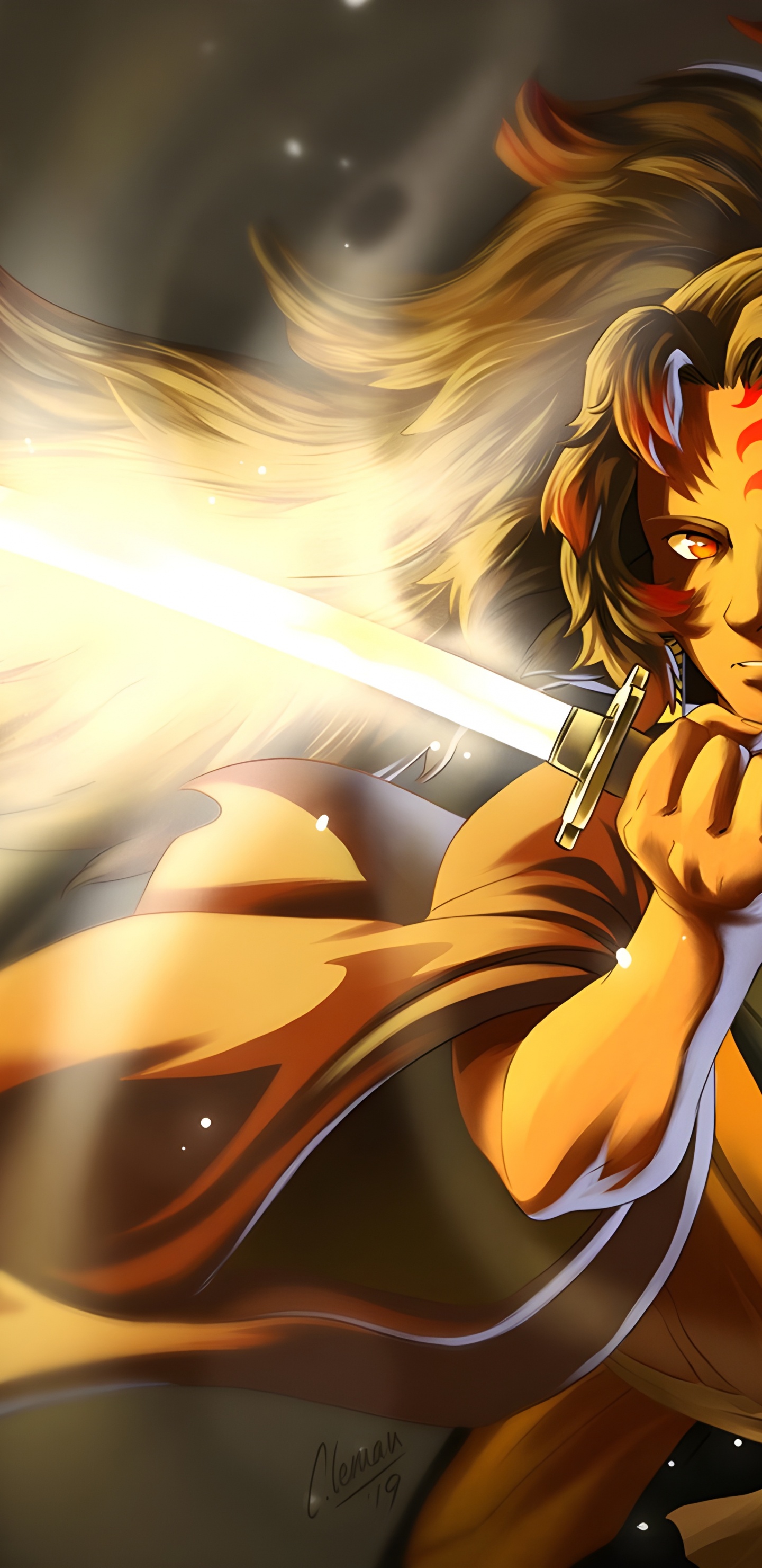 Обои арт, аниме, убийца демонов kimetsu no yaiba, охотник охотник, фан арт в разрешении 1440x2960