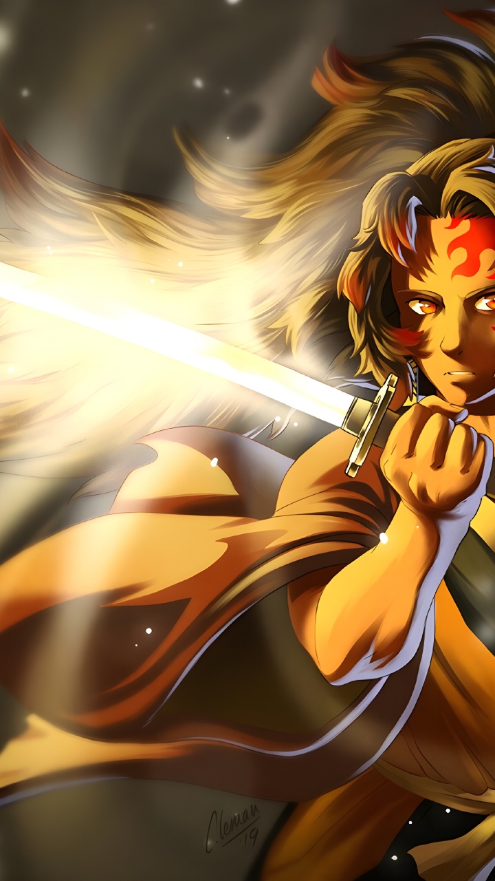 Обои арт, аниме, убийца демонов kimetsu no yaiba, охотник охотник, фан арт в разрешении 720x1280