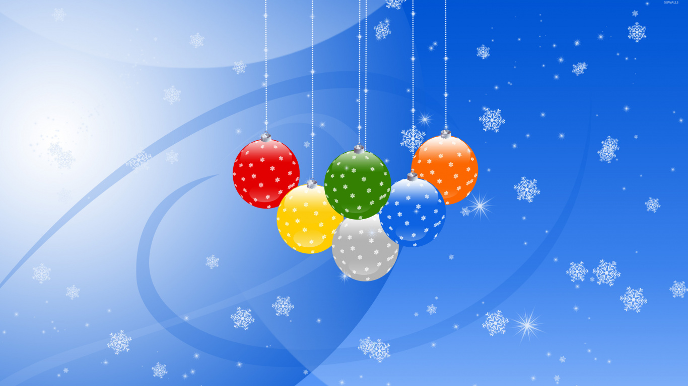 Обои Рождественский день, праздник, Новый год, рождественский орнамент, елка в разрешении 1366x768