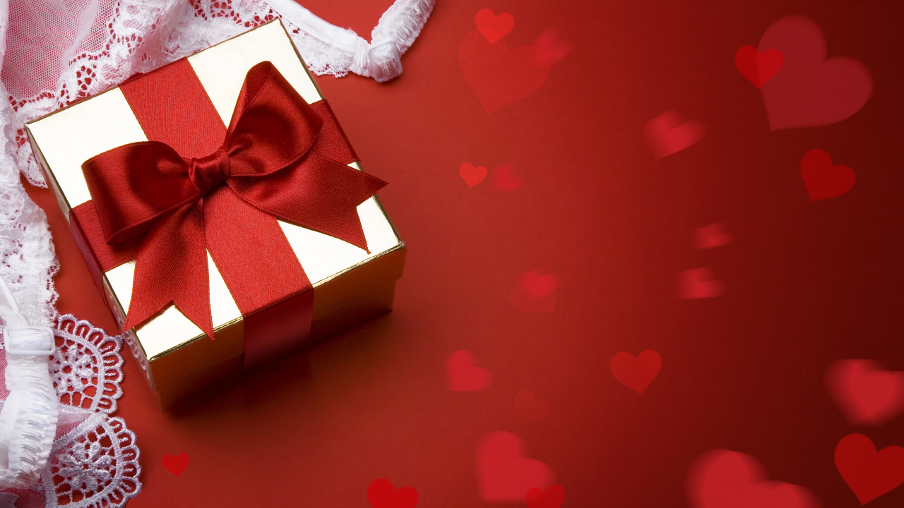 Обои День Святого Валентина, подарок, сердце, красный цвет, любовь в разрешении 1280x720