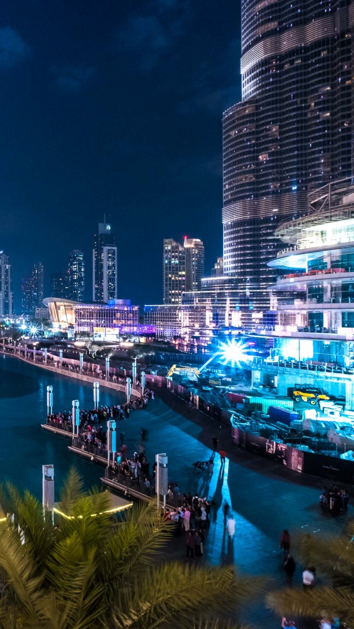 Обои Фонтан Дубай, Бурдж Халифа, Дубай Молл, фонтан, достопримечательность в разрешении 720x1280